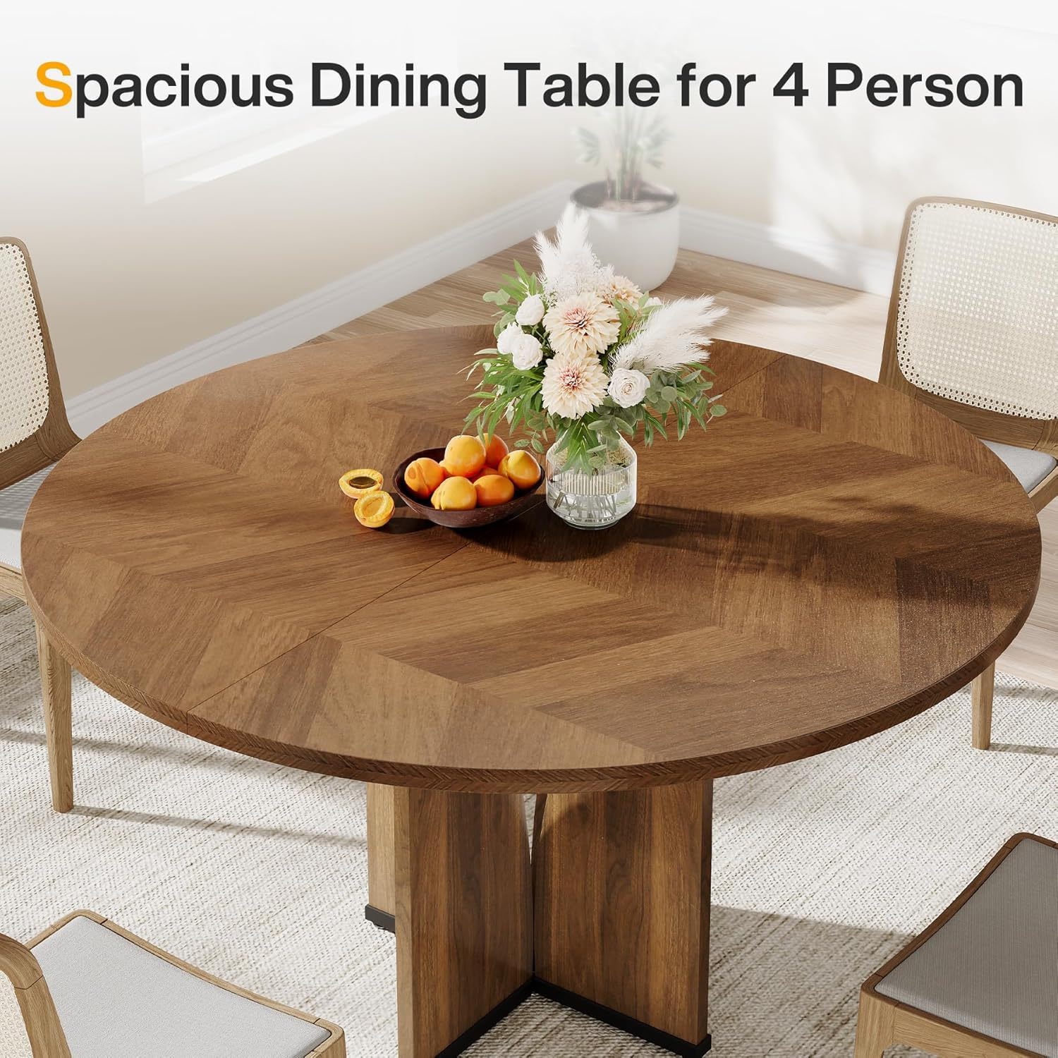 Round Compact Dining Table For 4 - Rustic Brown