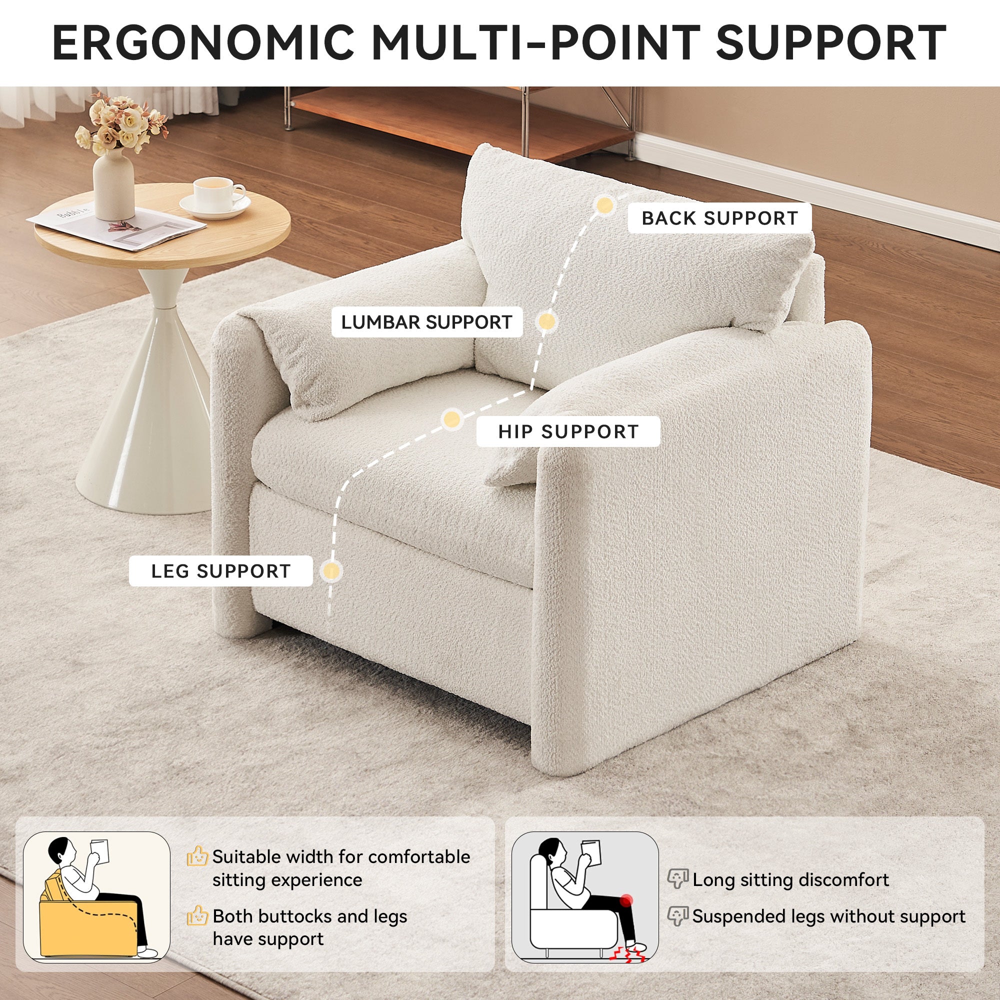 002 Fixed-Modern Accent Chair Single Seater Ivory White