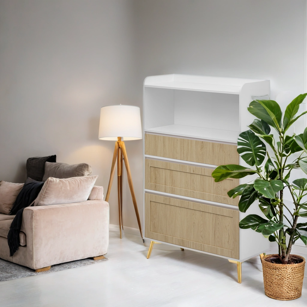 Modern Design Three Drawer Storage Cabinet,Bedroom Clothes Storage Can Be Used in Dining Room, Kitchen, Bedroom. White Solid Wood Frame - Best Buy Furniture