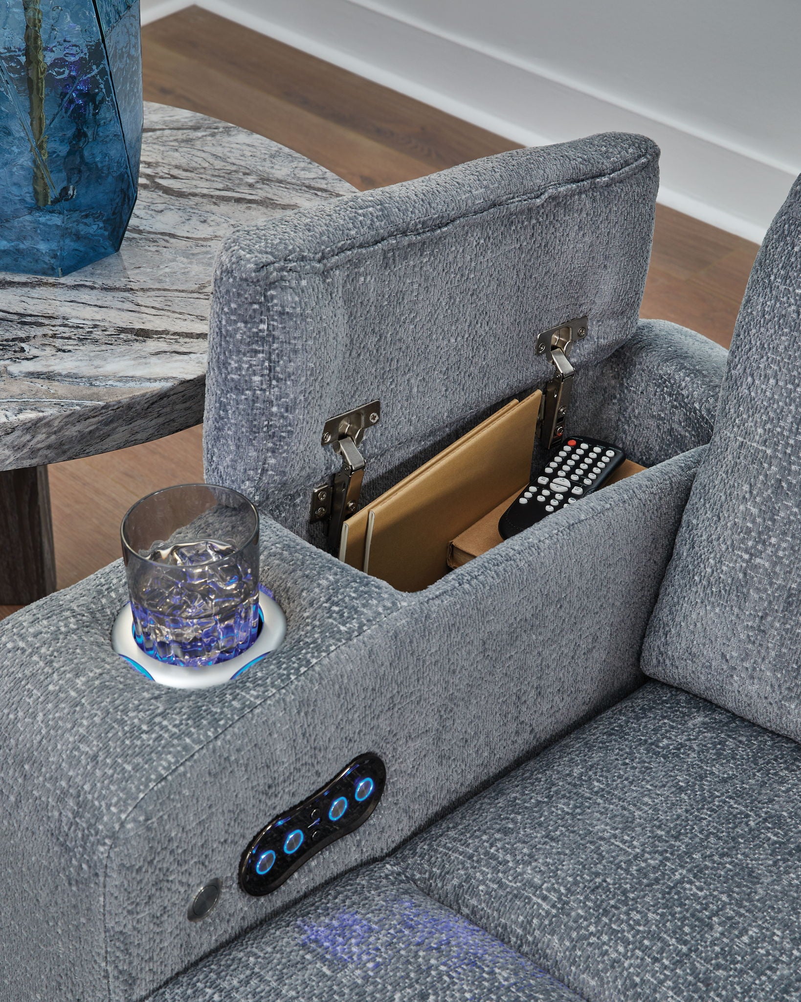 Studio Cave - Power Reclining Loveseat with Console - Steel - Best Buy Furniture