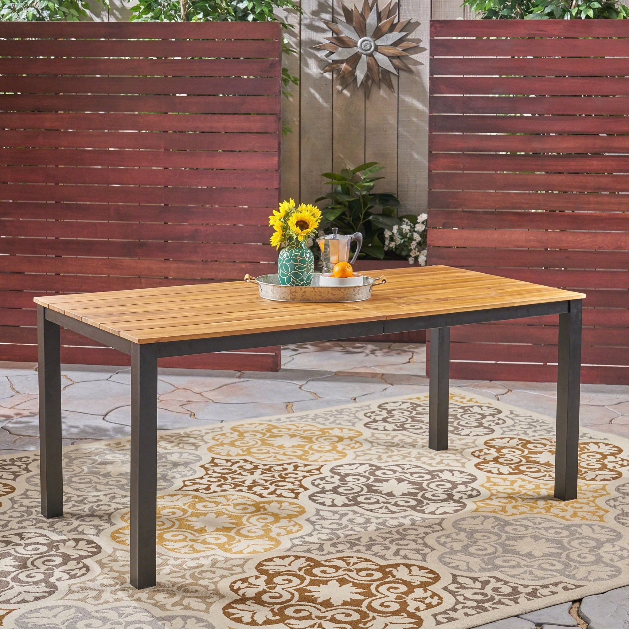 Rectangular Outdoor Dining Table With Iron Legs - Black