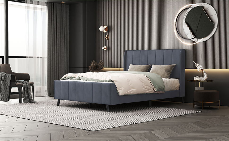 Upholstered Platform Bed Velvet