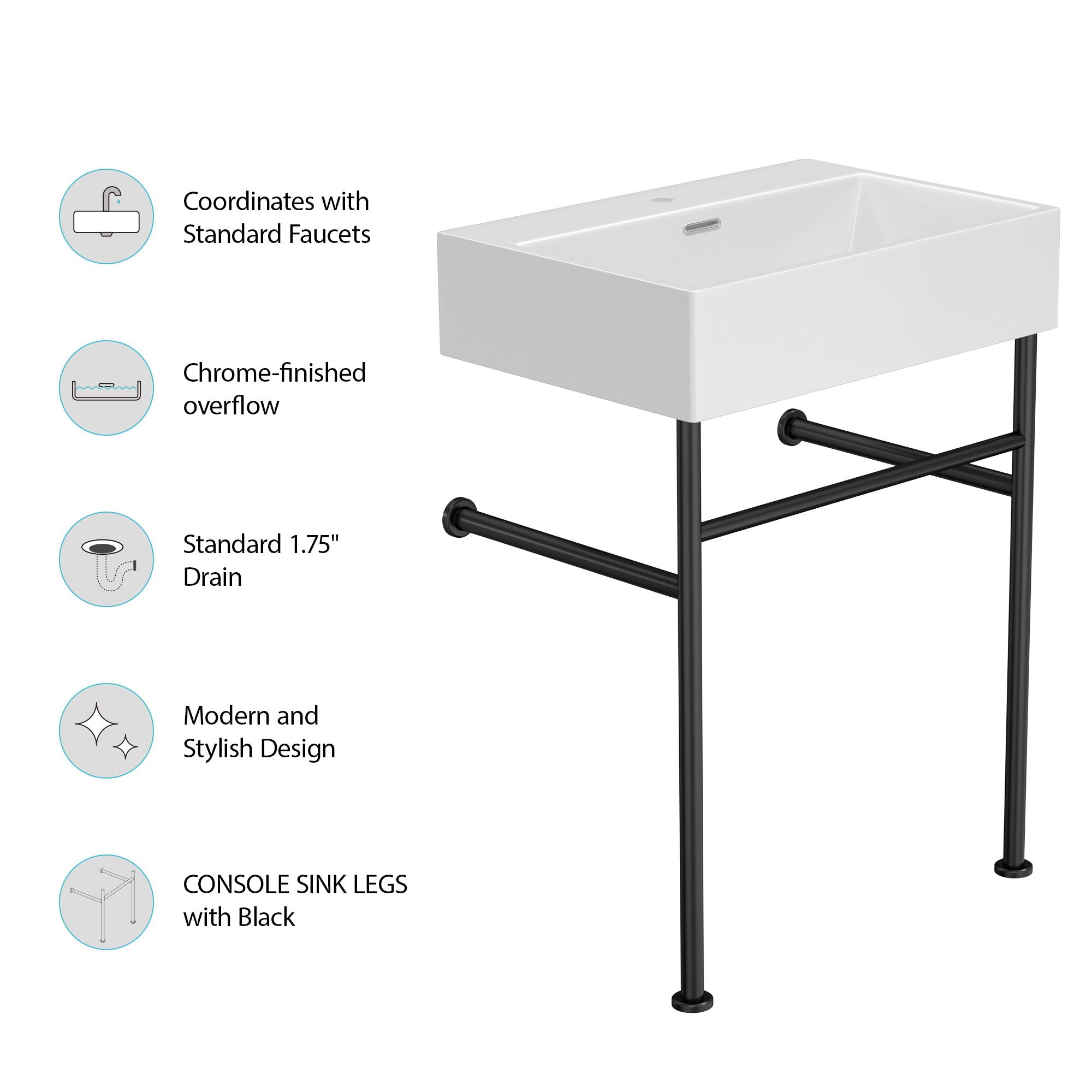 Ceramic Console Bathroom Sink With Overflow