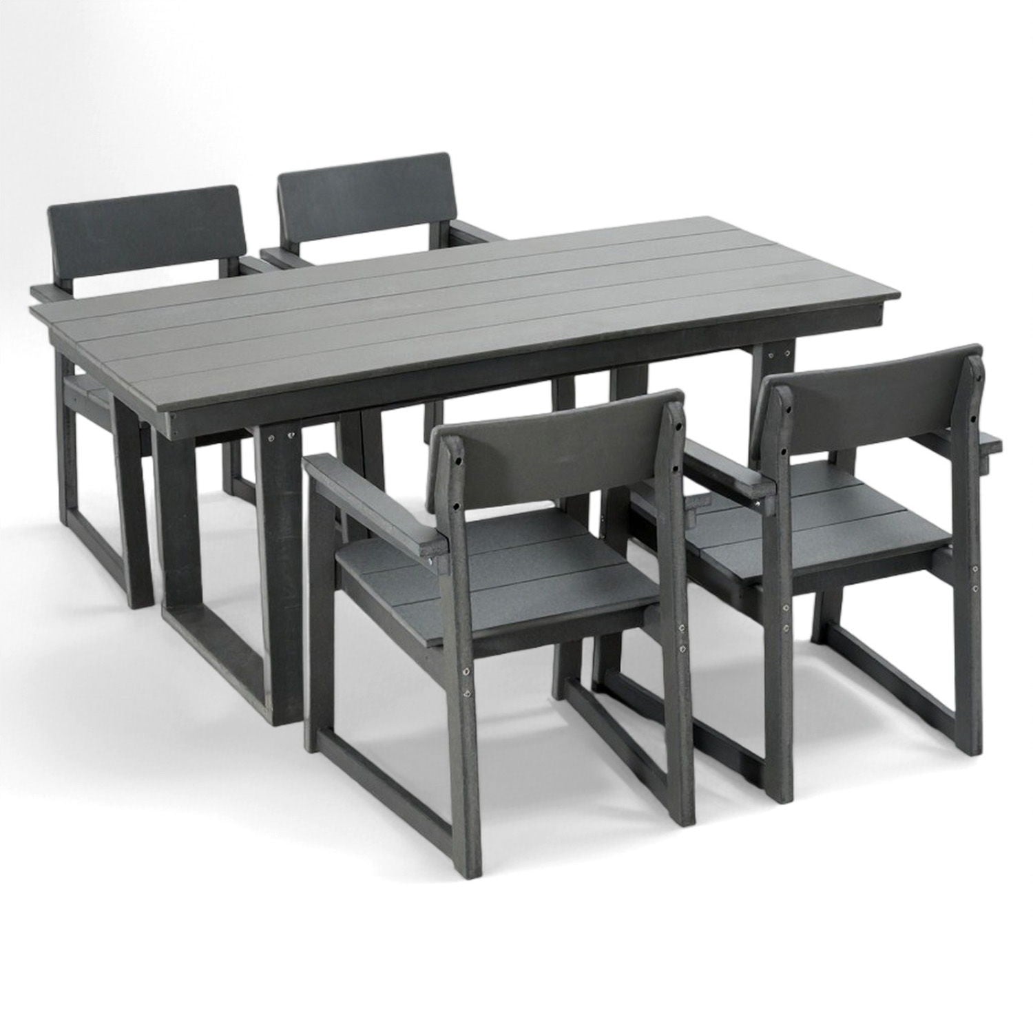 5 Piece Outdoor Dining Set, Table With Umbrella Hole And 4 Armrest Chairs