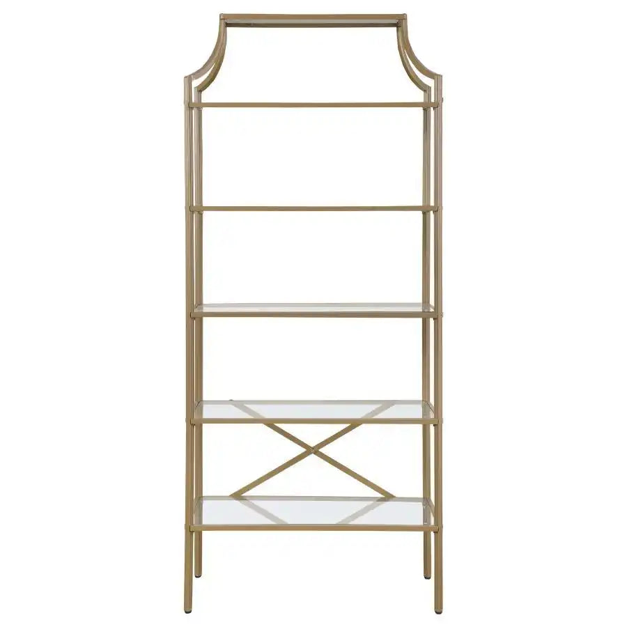 Serena - 5-Shelf Glass Bookshelf - Gold