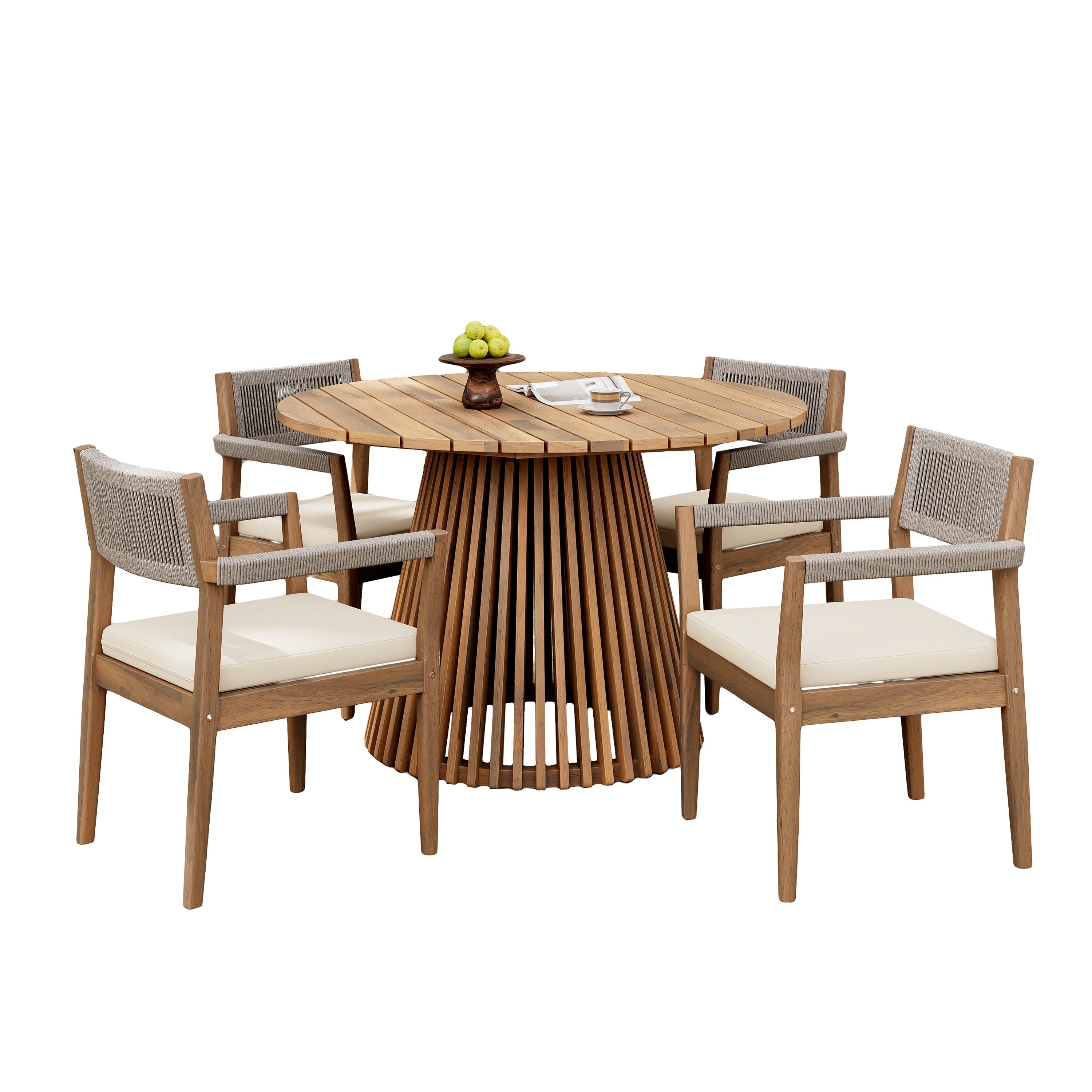 Patio Set Outdoor Acacia Wood Furniture Sets - Braided Dining Chairs and Patio Dining Table