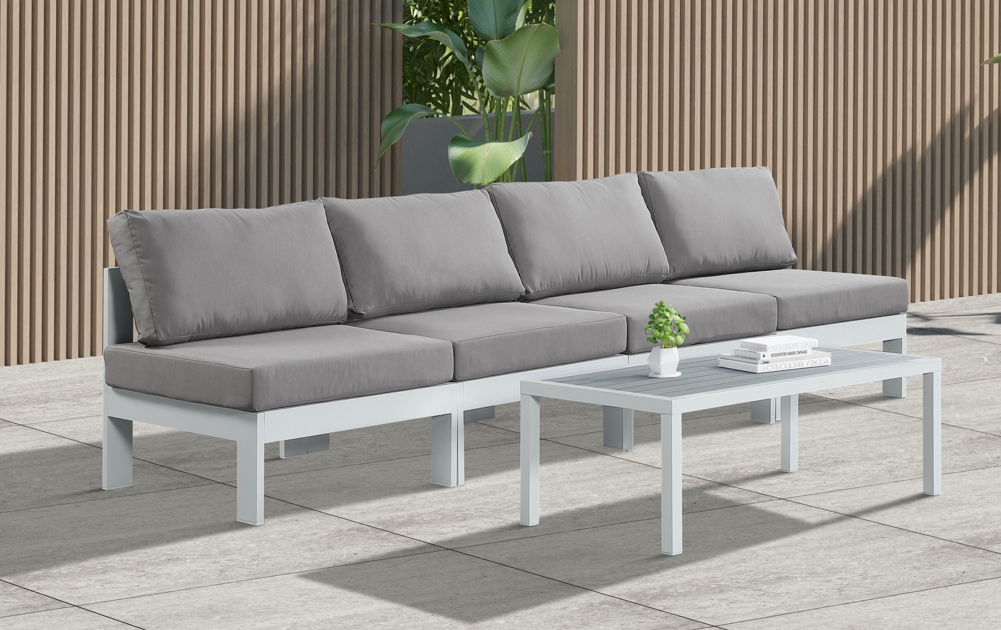 Nizuc - Outdoor Patio 4 Seat Armless Modular Sofa With White Frame