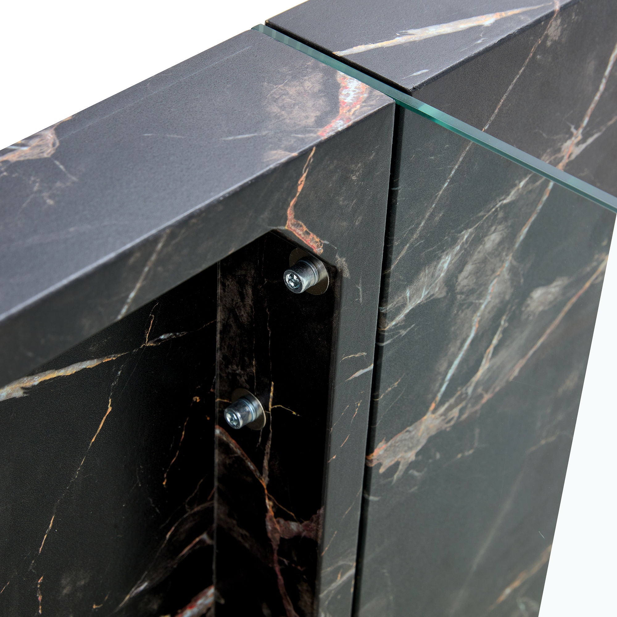 Modern Marble Patterned Coffee Table With Tempered Glass Legs