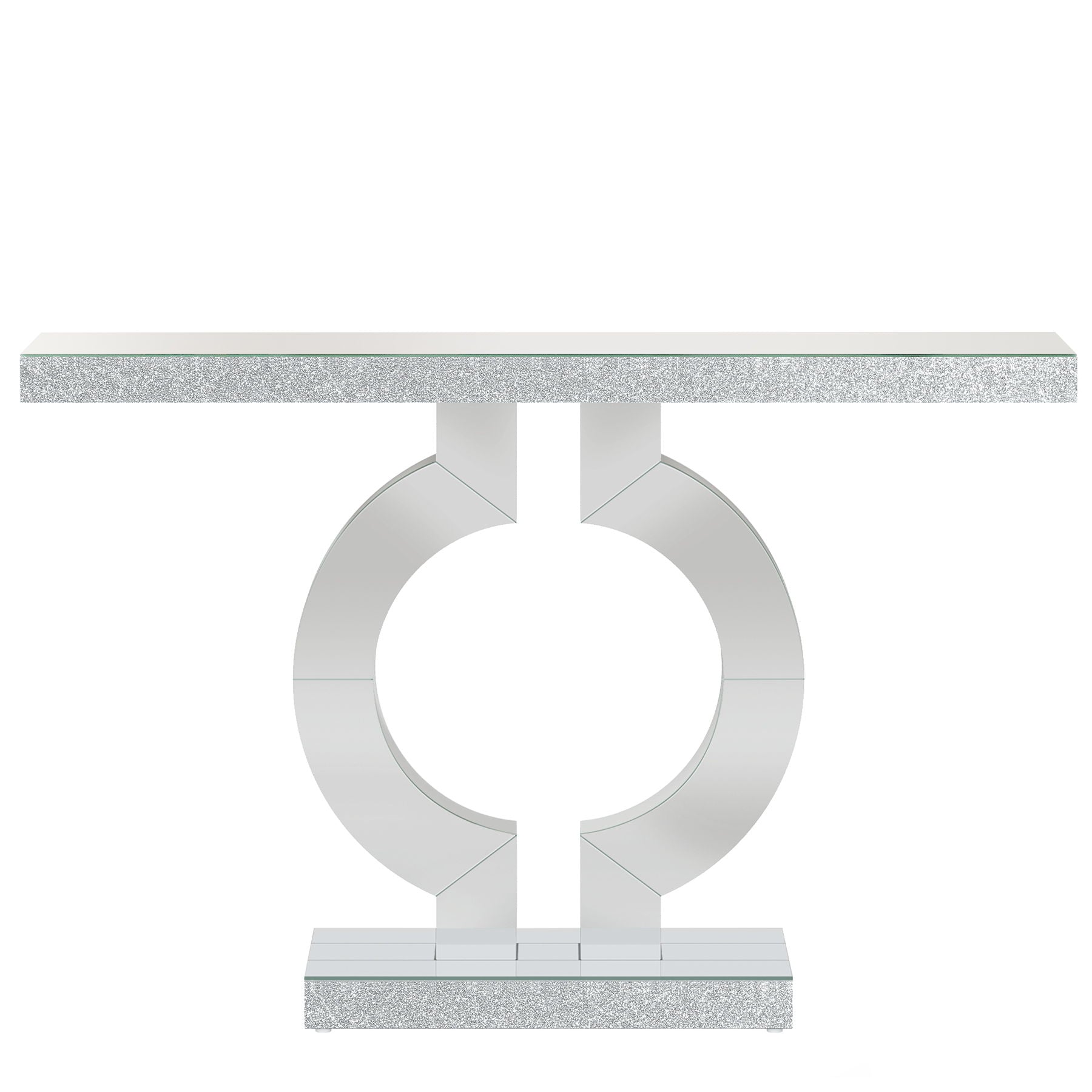 Mirrored Console Table With O-Shaped Base For Living Hallway - Silver / Clear