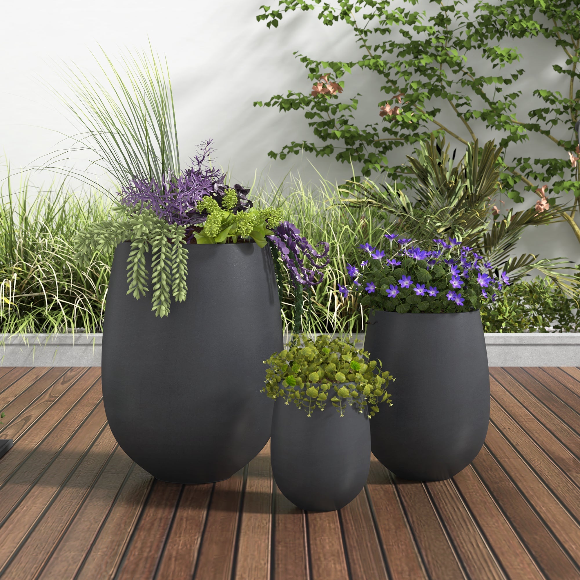 Lightweight Round MGO Outdoor Planter Set - 3 Sizes