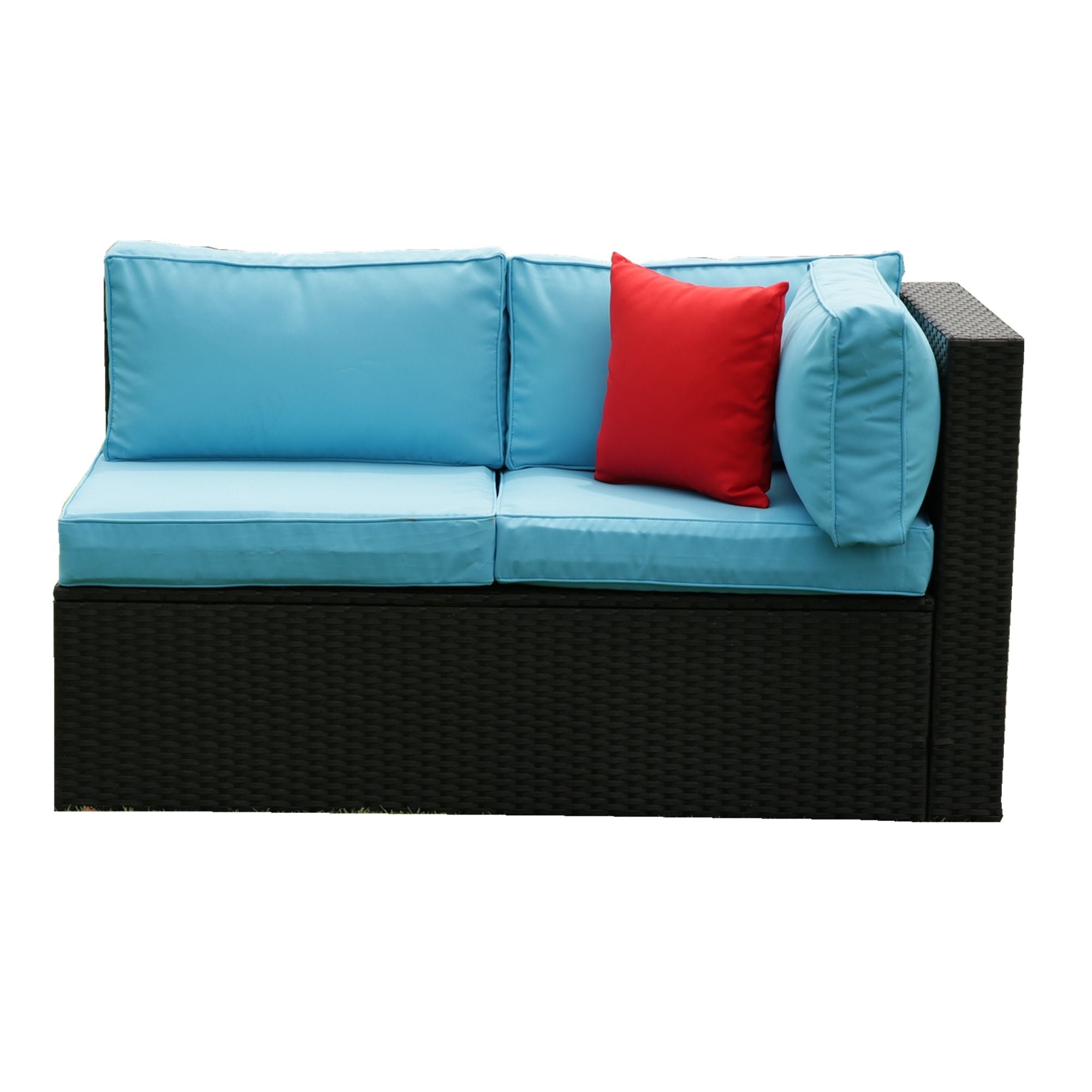 5 Pieces Rattan Sectional Outdoor Furniture Cushioned U Sof Set With 2 Pillow - Black / Blue