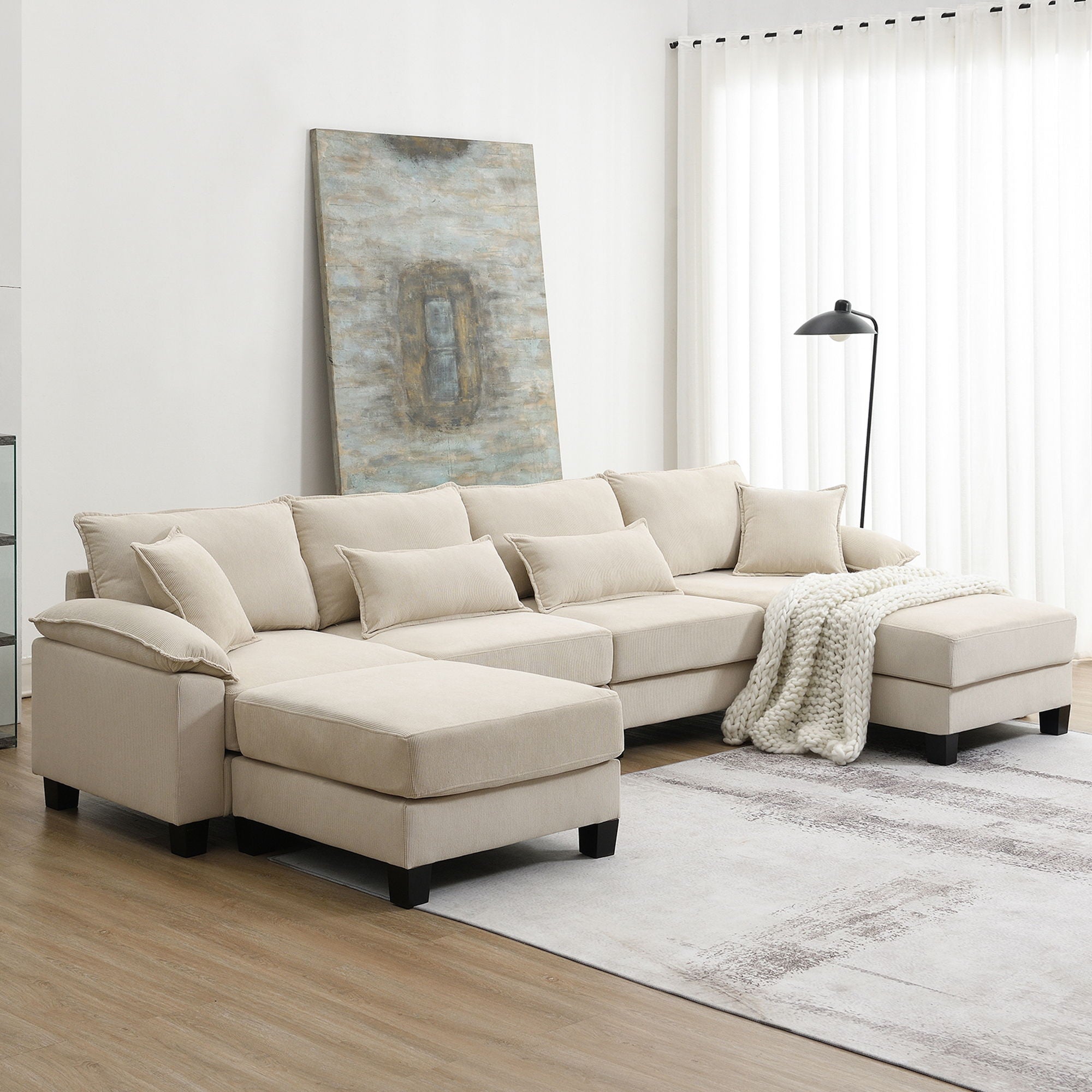Wide Seat Modular Sectional Bed Sleeper Couch Set With Armrest Pillow 6 Seat, Free Combination Sofa With Ottomans Oversized