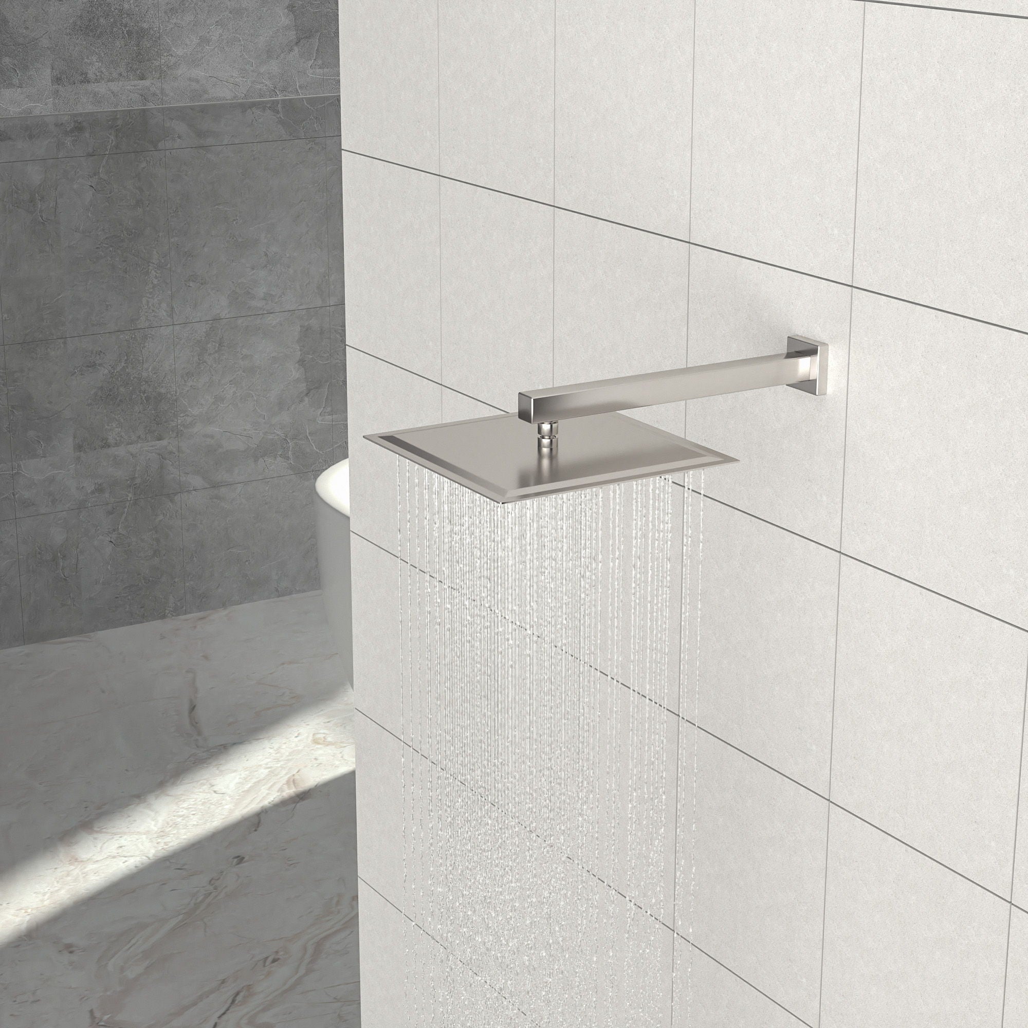 16" Square Rainfall Shower Head Fixed Wall Mount With Full Body Coverage & Self Cleaning Silicone Nozzles