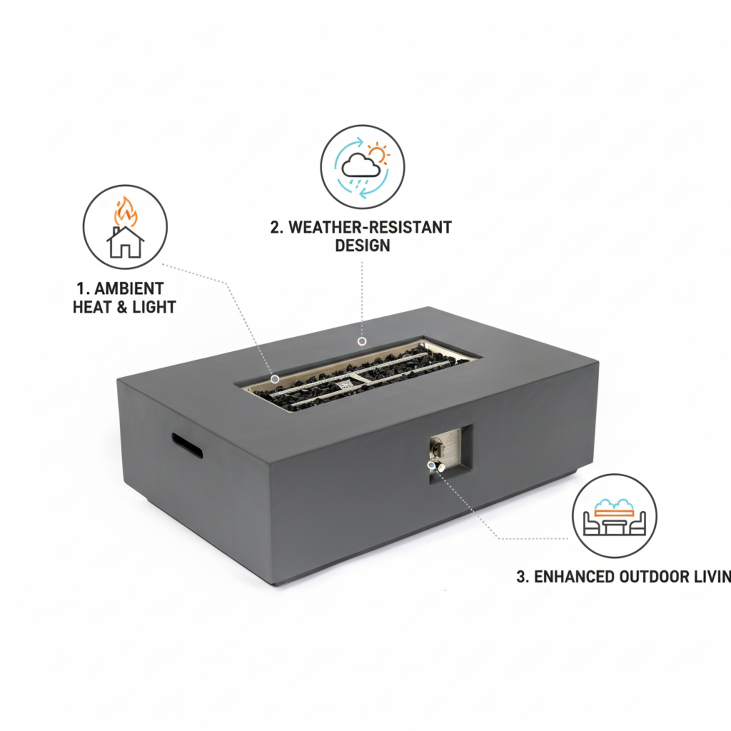 Volon Modern Rectangular Fire Pit Table in Light Gray