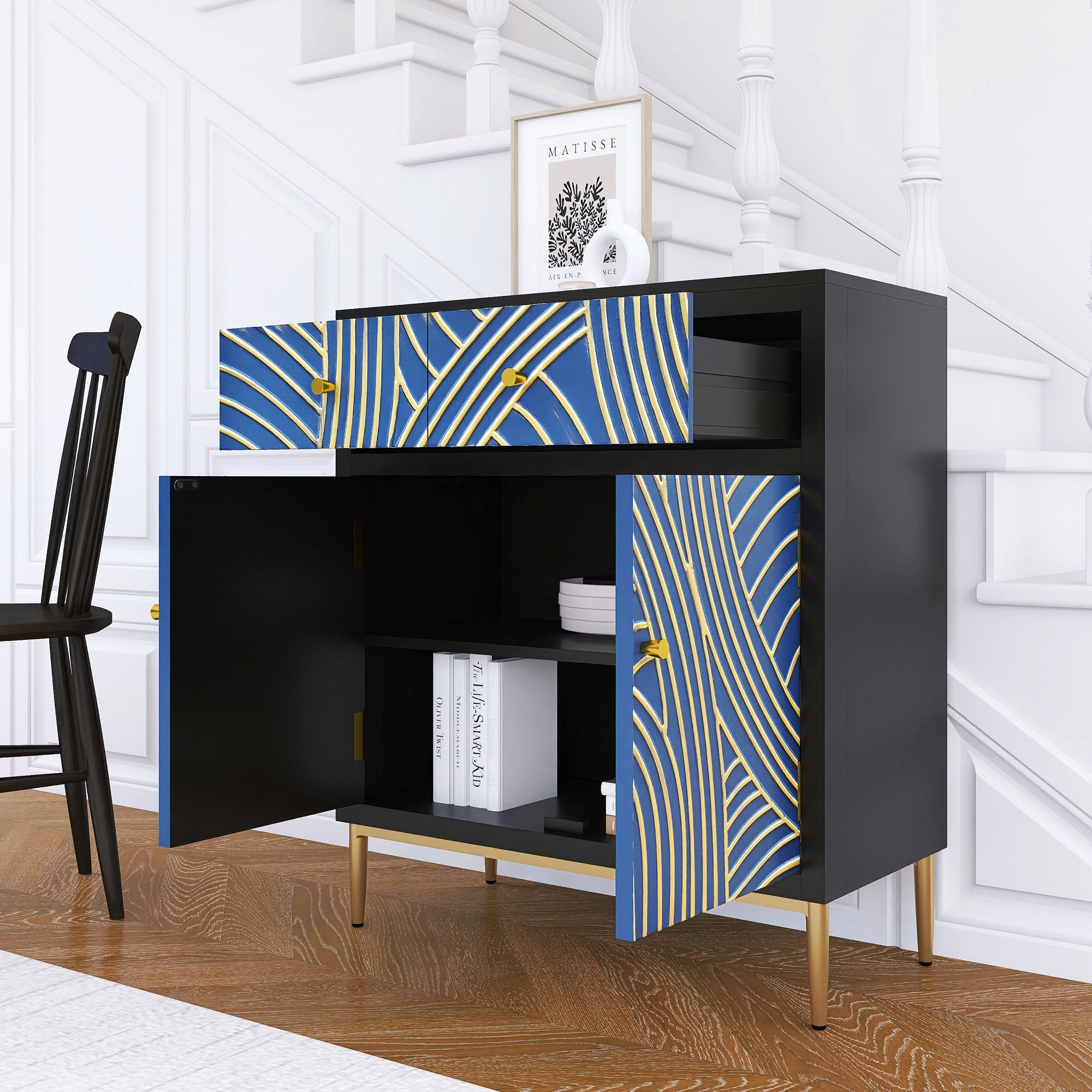 Black & Blue Modern MDF Storage Cabinet – Adjustable Shelf & Drawer - Best Buy Furniture