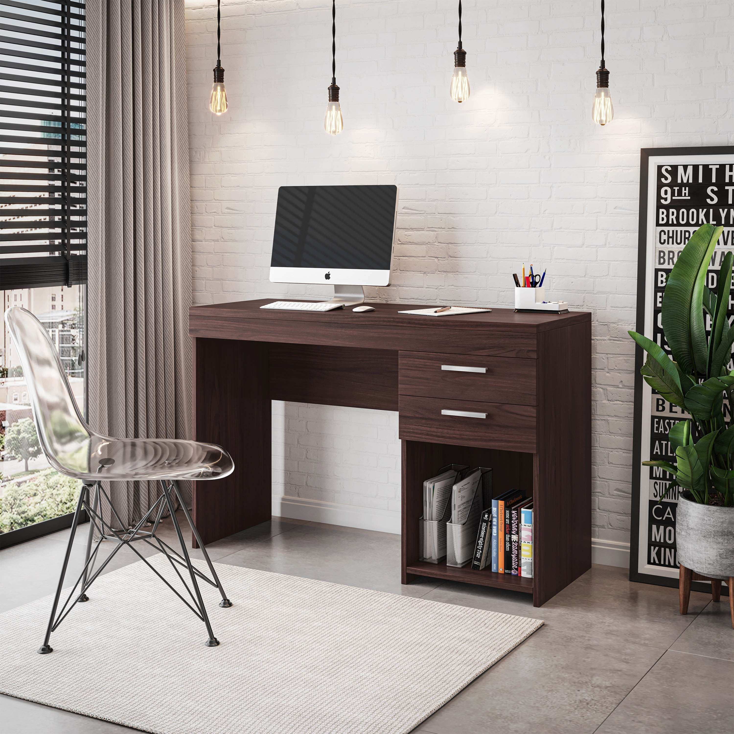 Techni Mobili Home Office Workstation with Storage, Espresso