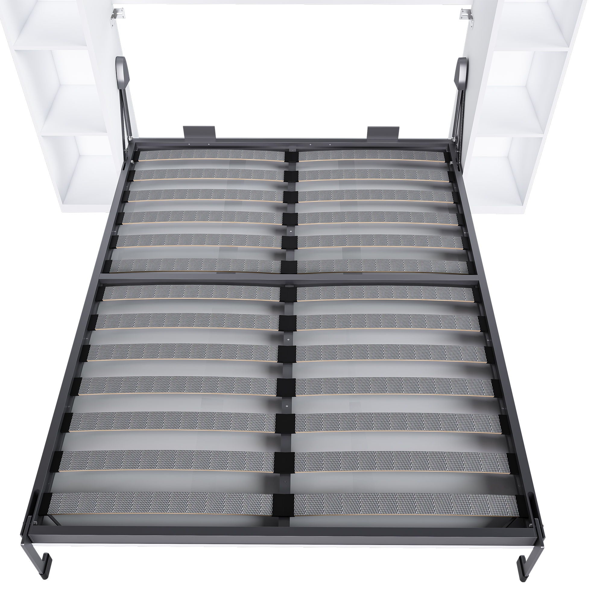 Queen Murphy Bed With Storage Cabinet - White