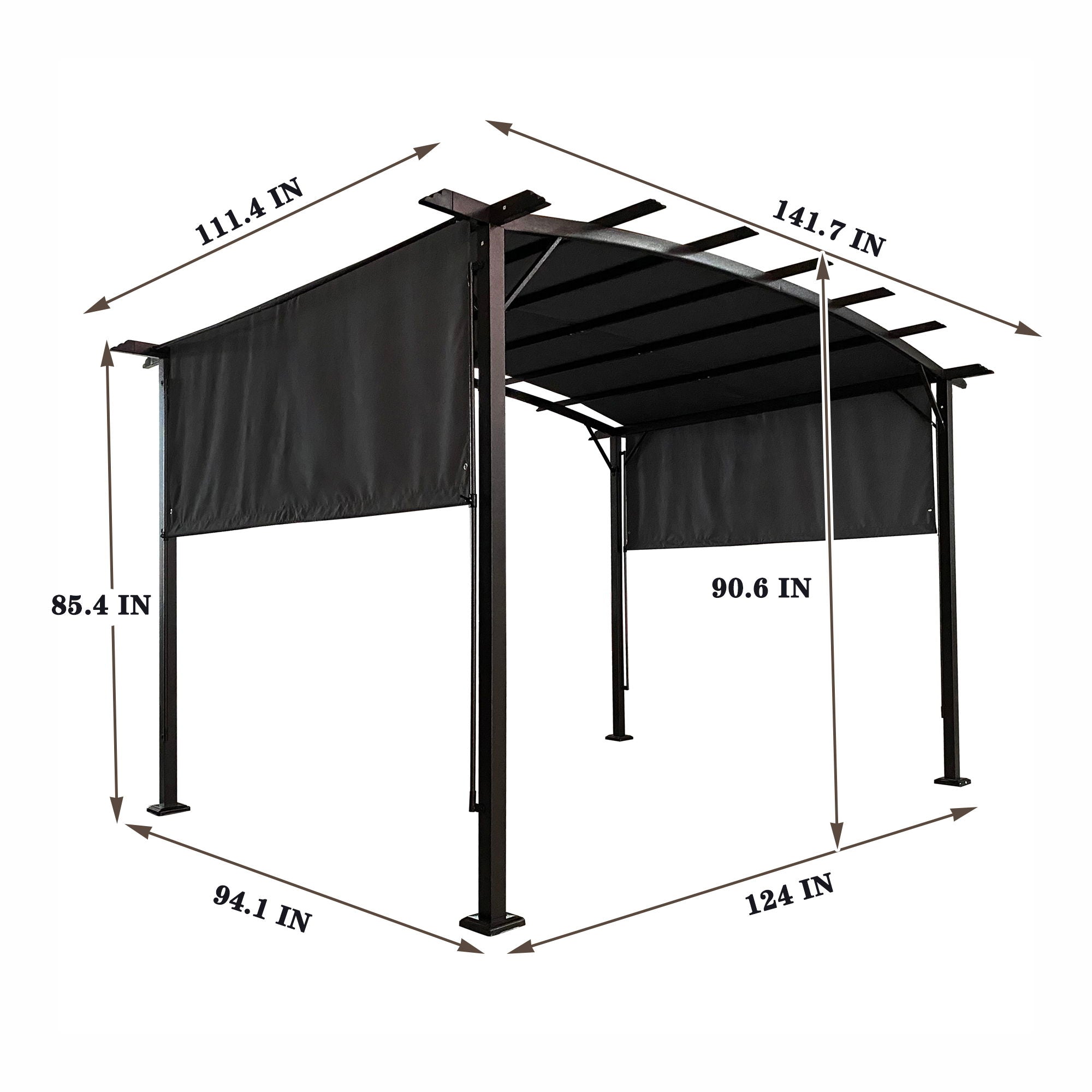 Outdoor Patio Pergola Gazebo - Steel Frame Sun Shelter With Retractable Canopy