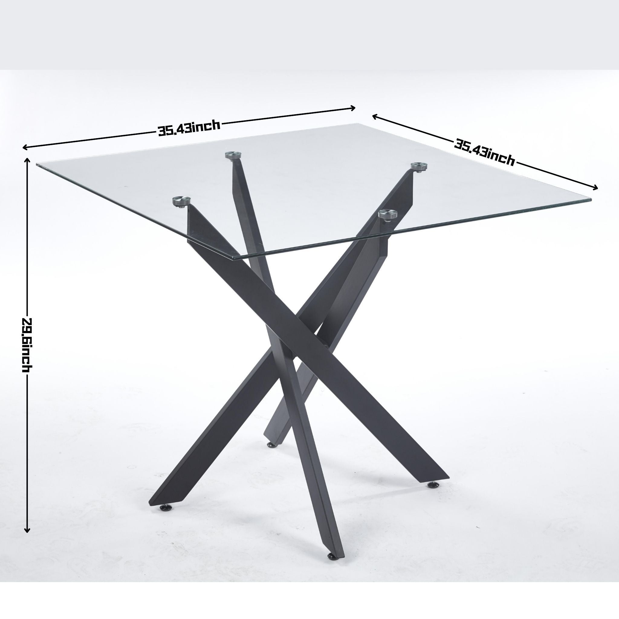 Dining Table With Cross Metal Leg And Tempered Glass, Modern Space Saving Kitchen Table For Living Room Legs, Square Table