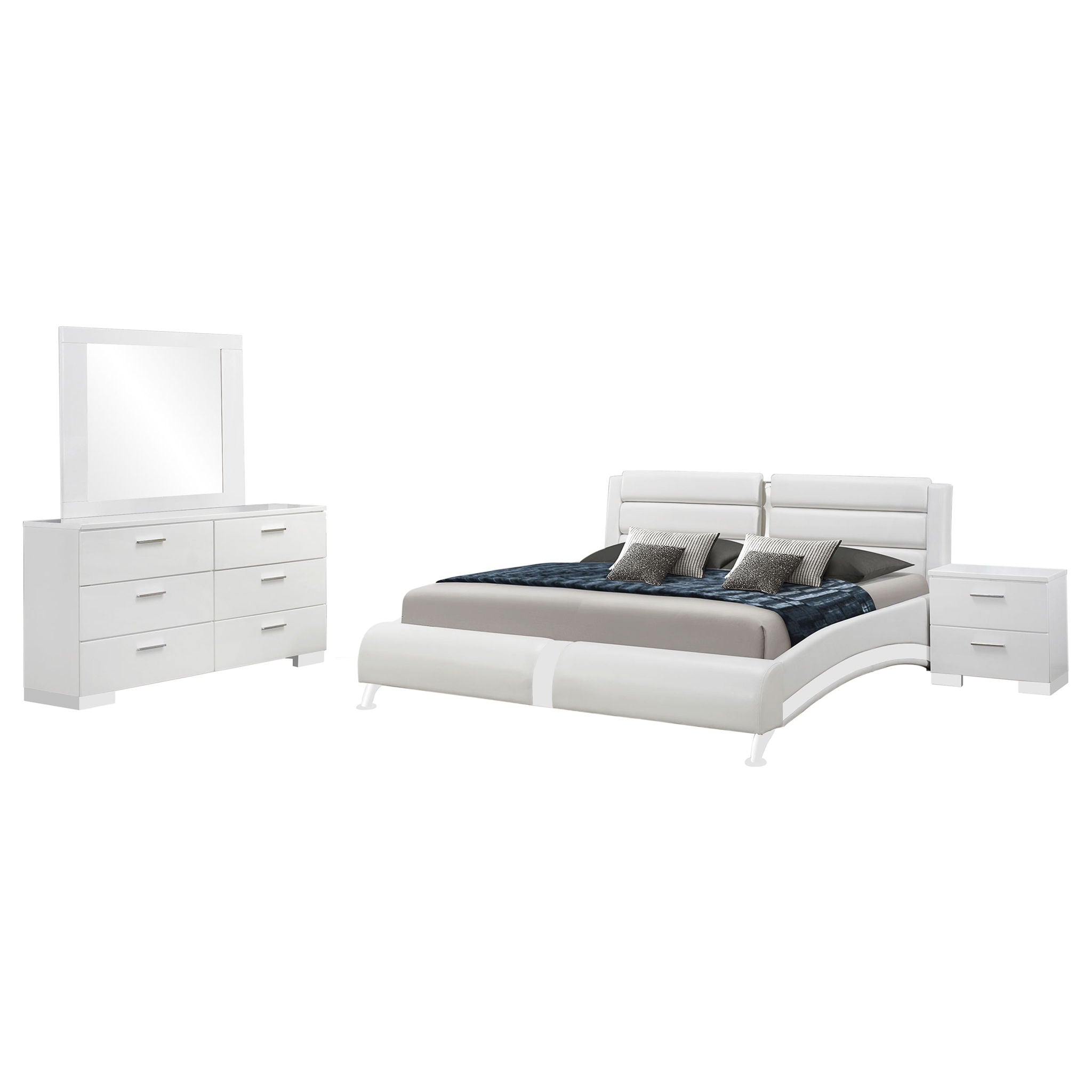 Escalon - 4 Piece Bedroom Set With Paneled Headboard Accents Upholstered - Glossy White