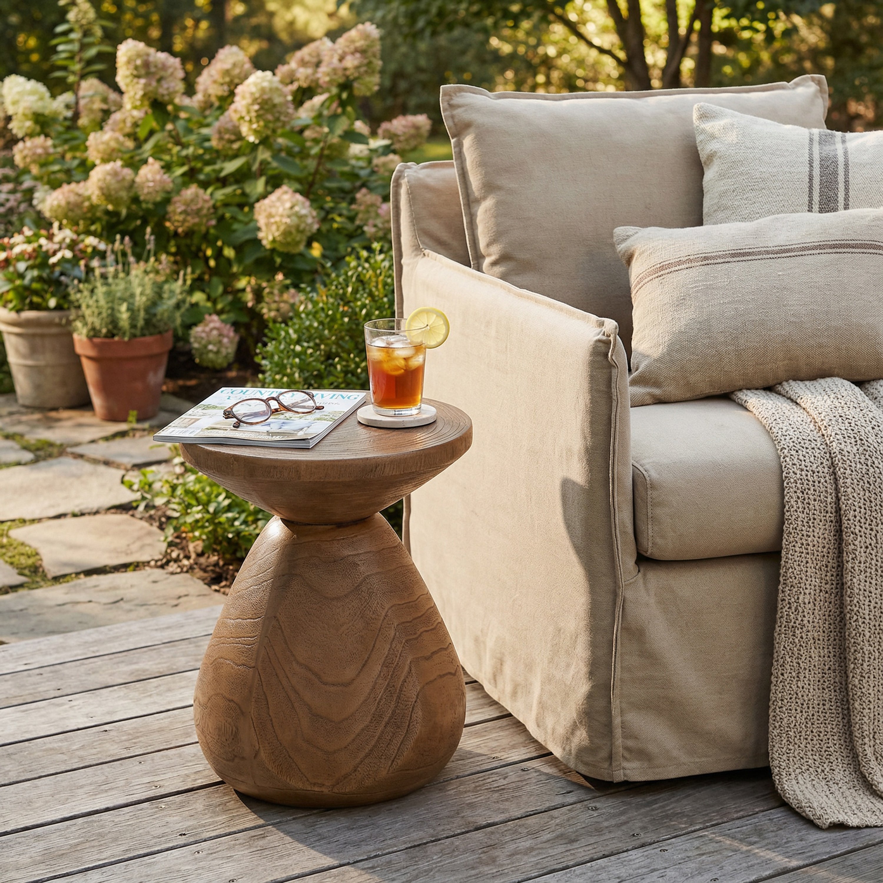 Patti Outdoor Patio MGO Wood Side Table