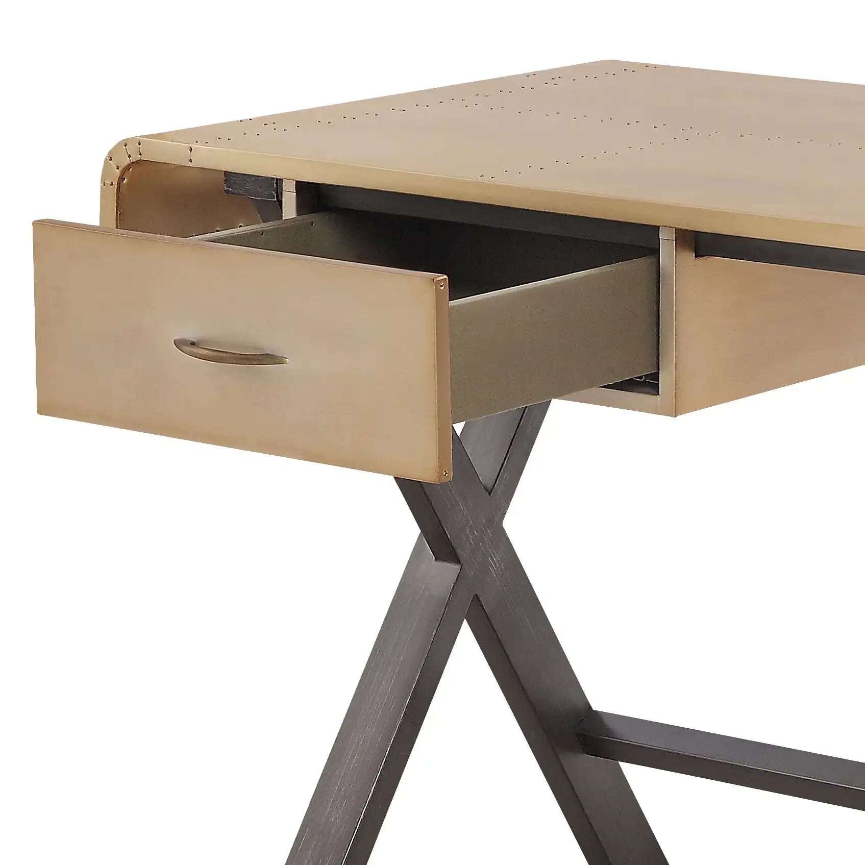 Danton - Aluminum Top Grain Leather Rectangular Writing Desk - Gold - Best Buy Furniture