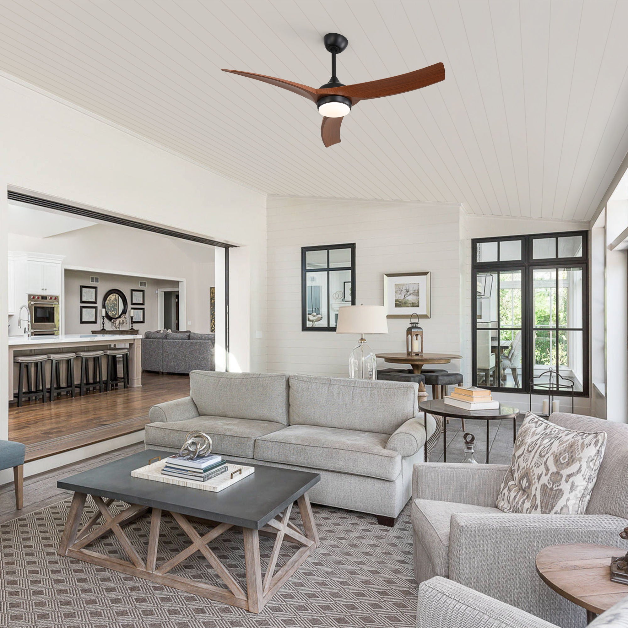 Ceiling Fan With 3 Blades, Remote Control Reversible DC Motor, Dimmable Light, And 1H / 4H / 8H Timer - Black