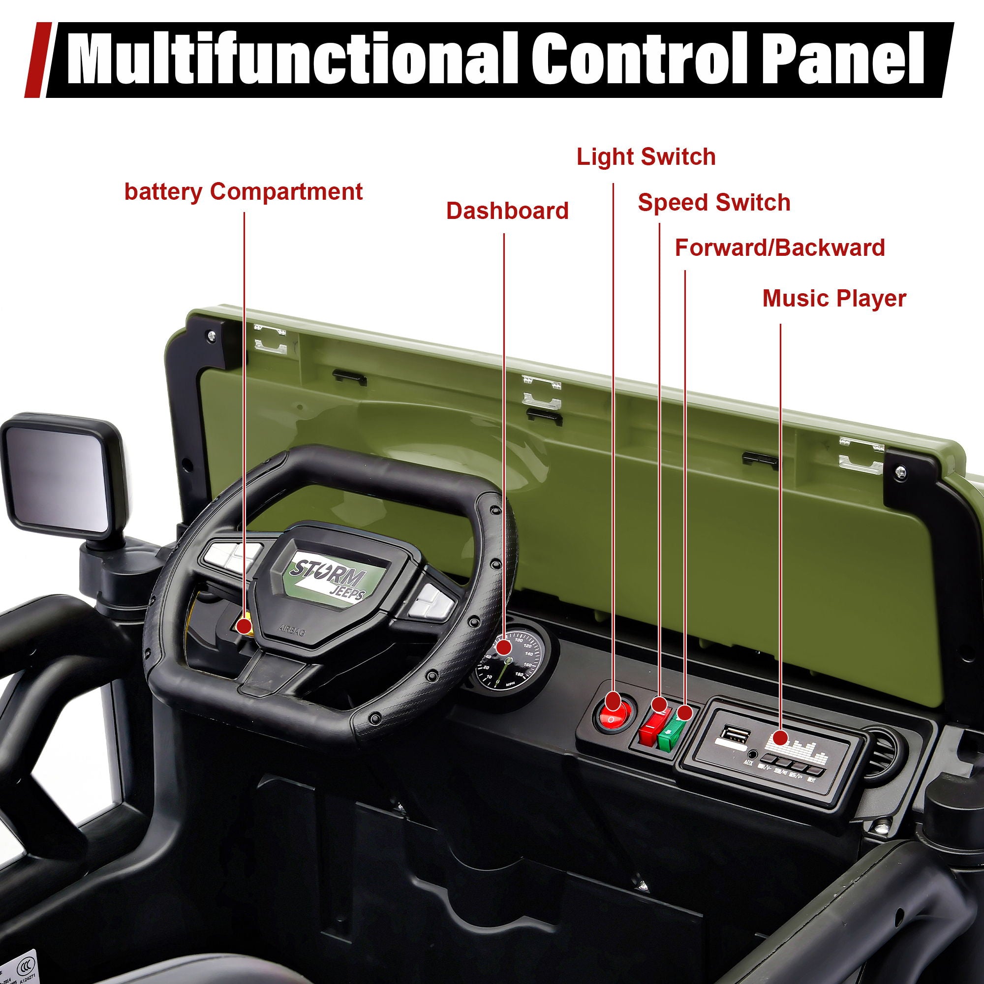 Electric Car With Remote Control, Colorful LED Lights, USB & MP3