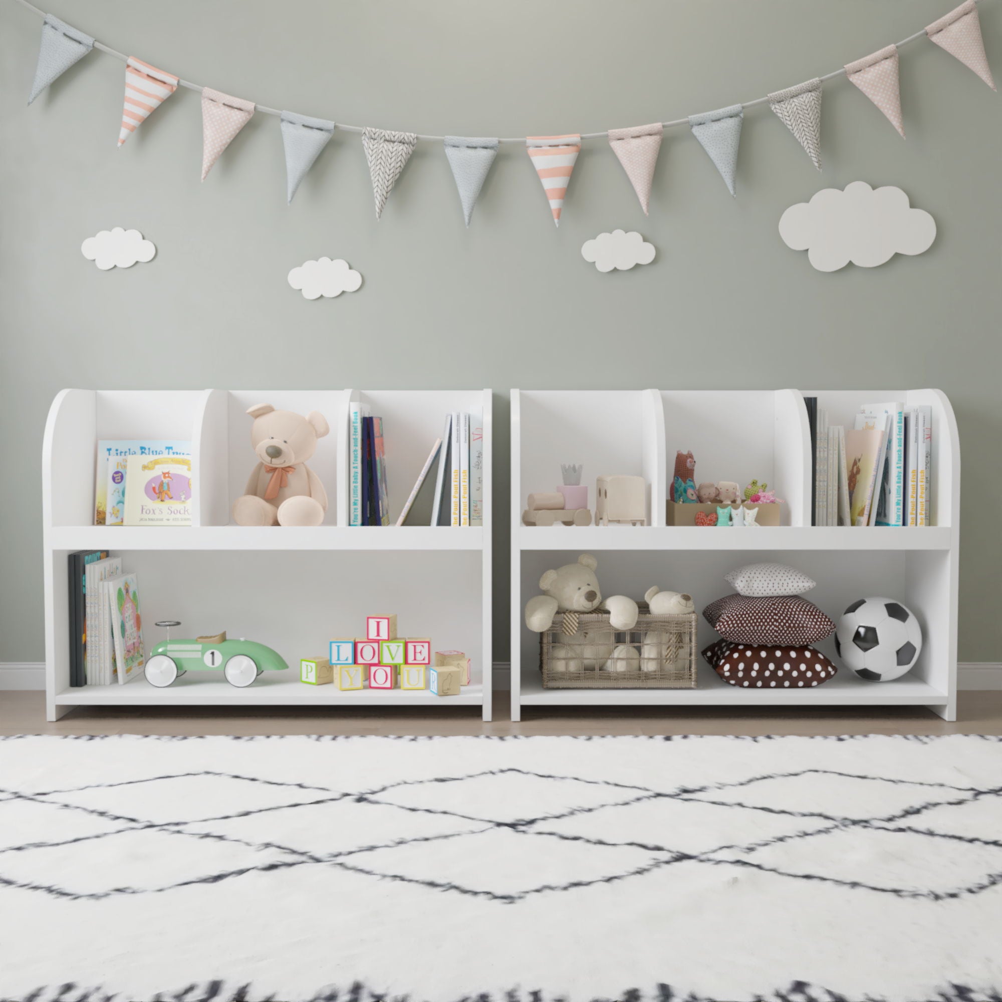 Bookcase With 4 Compartments, Storage Shelf For Toys And Books - White