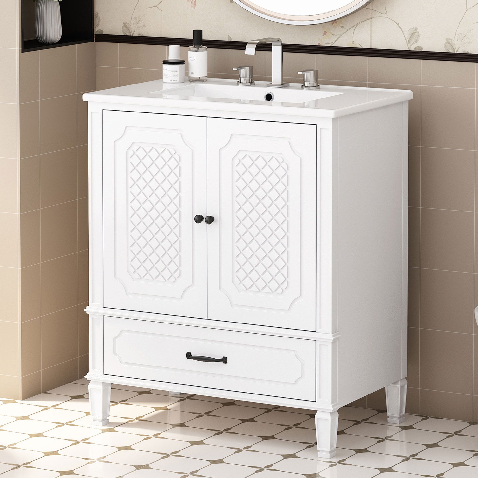 Vintage Style Bathroom Vanity With Sink, Multi Functional Storage, Soft-Closing Door - Best Buy Furniture