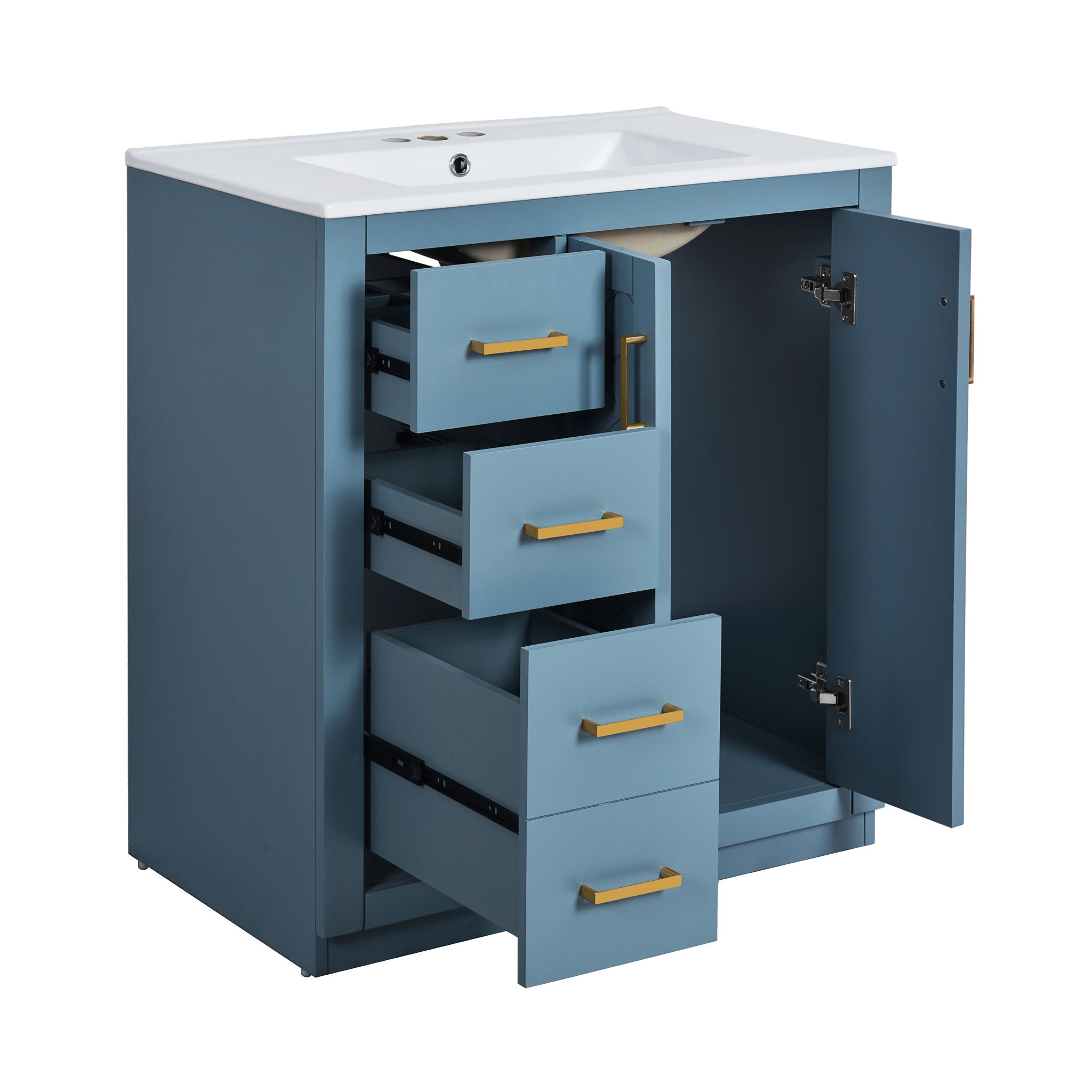 Ceramic Sink Combo, Freestanding Vanity Set With 3 Drawers & Soft Closing Doors
