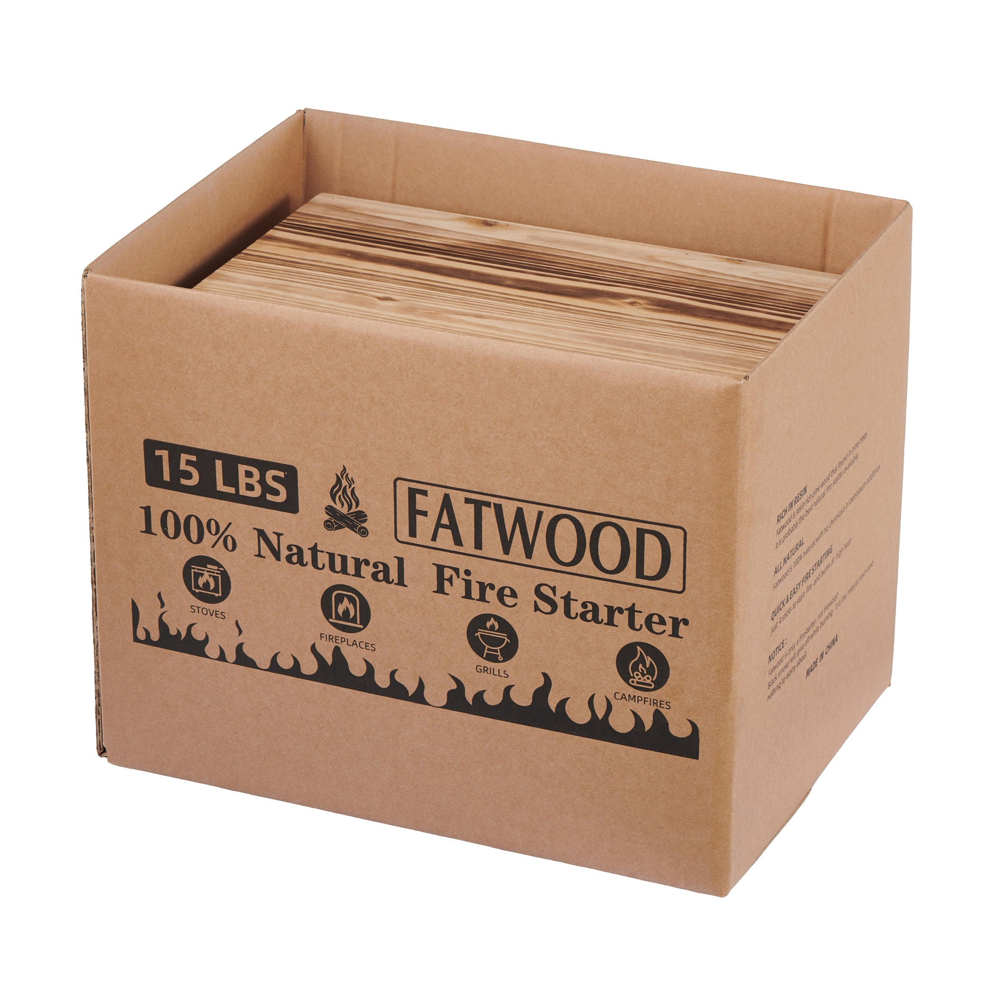 15 Lbs Fatwood Fire Starter Sticks With Box, 100% Natural Kindling Wood, Pine Firewood Firestarter For Campfire, Stove, Fireplace, Bonfires, Grill - Natural