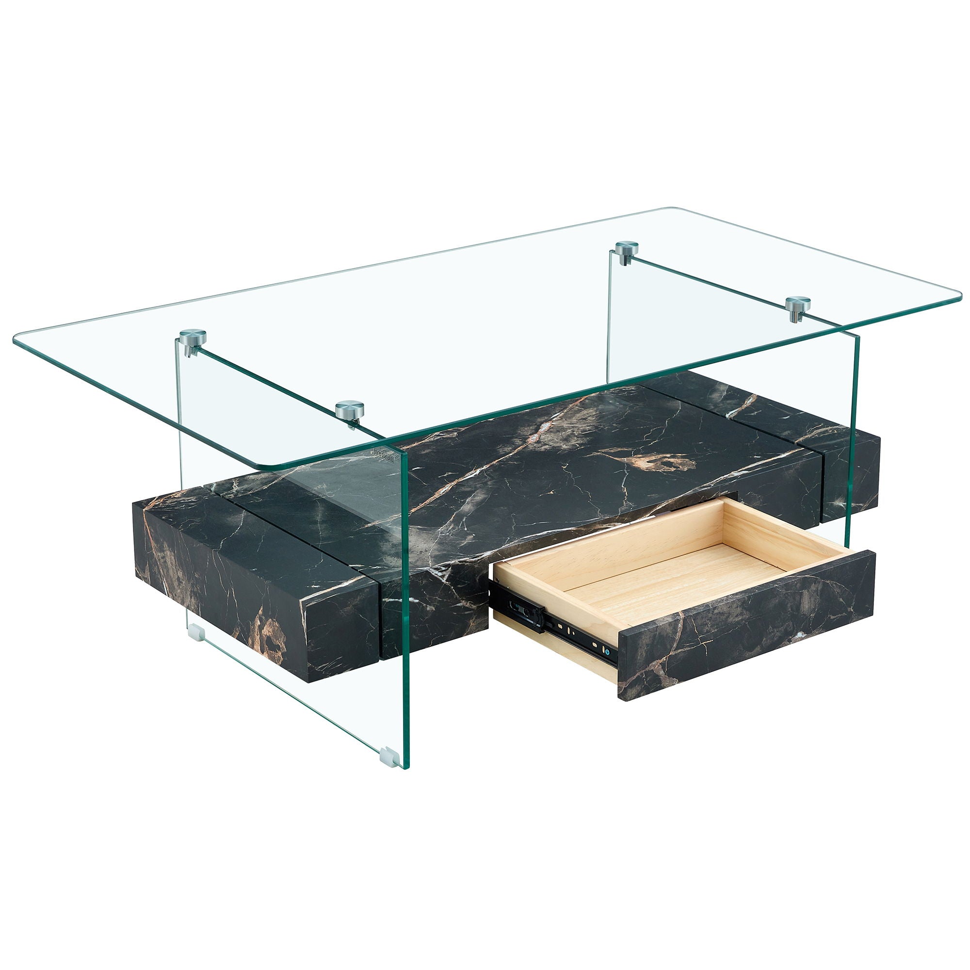 Modern 2 Tier Square Coffee Table, Elegant Marble Pattern