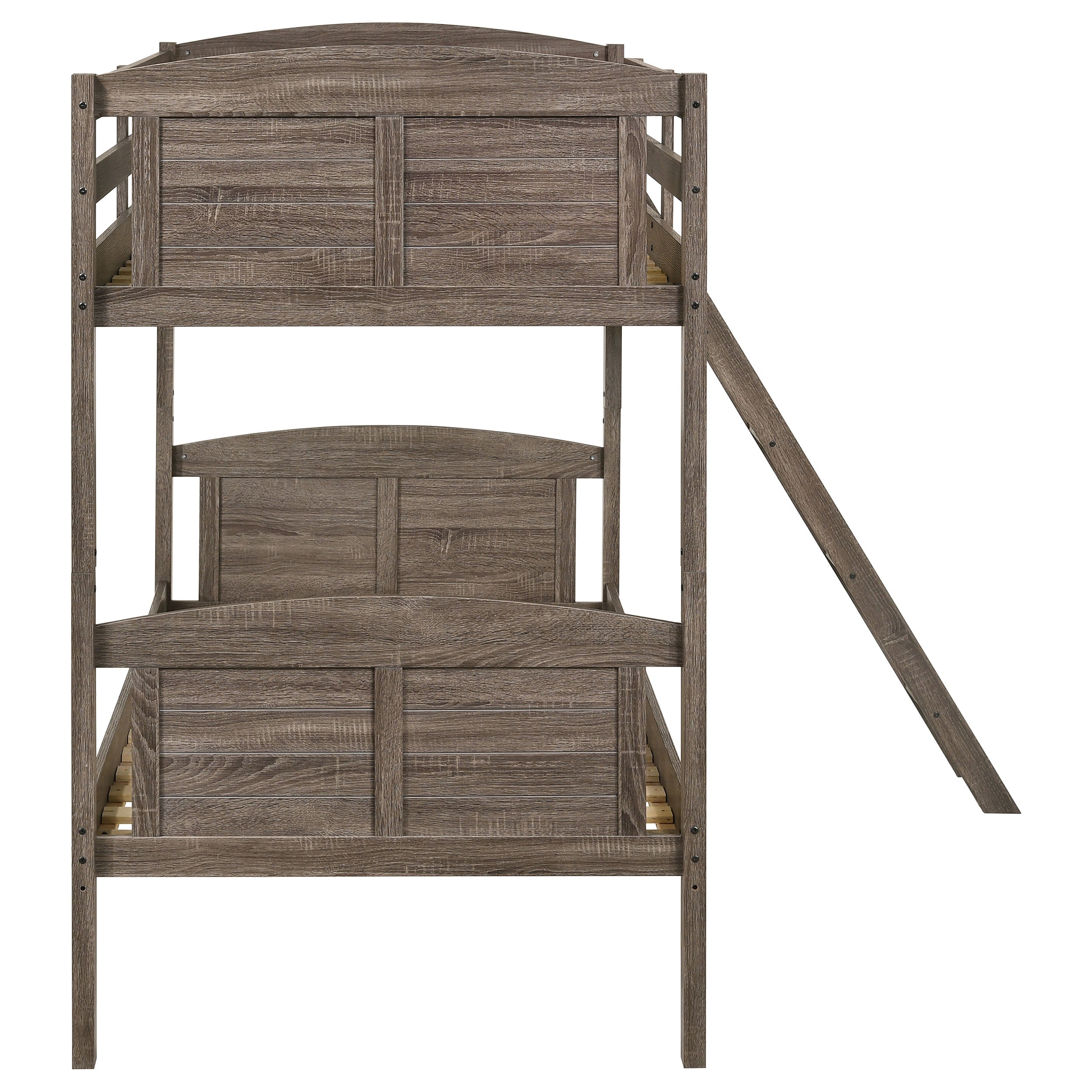 Flynn Wood Twin Over Twin Bunk Bed Weathered Brown-CoasterEveryday