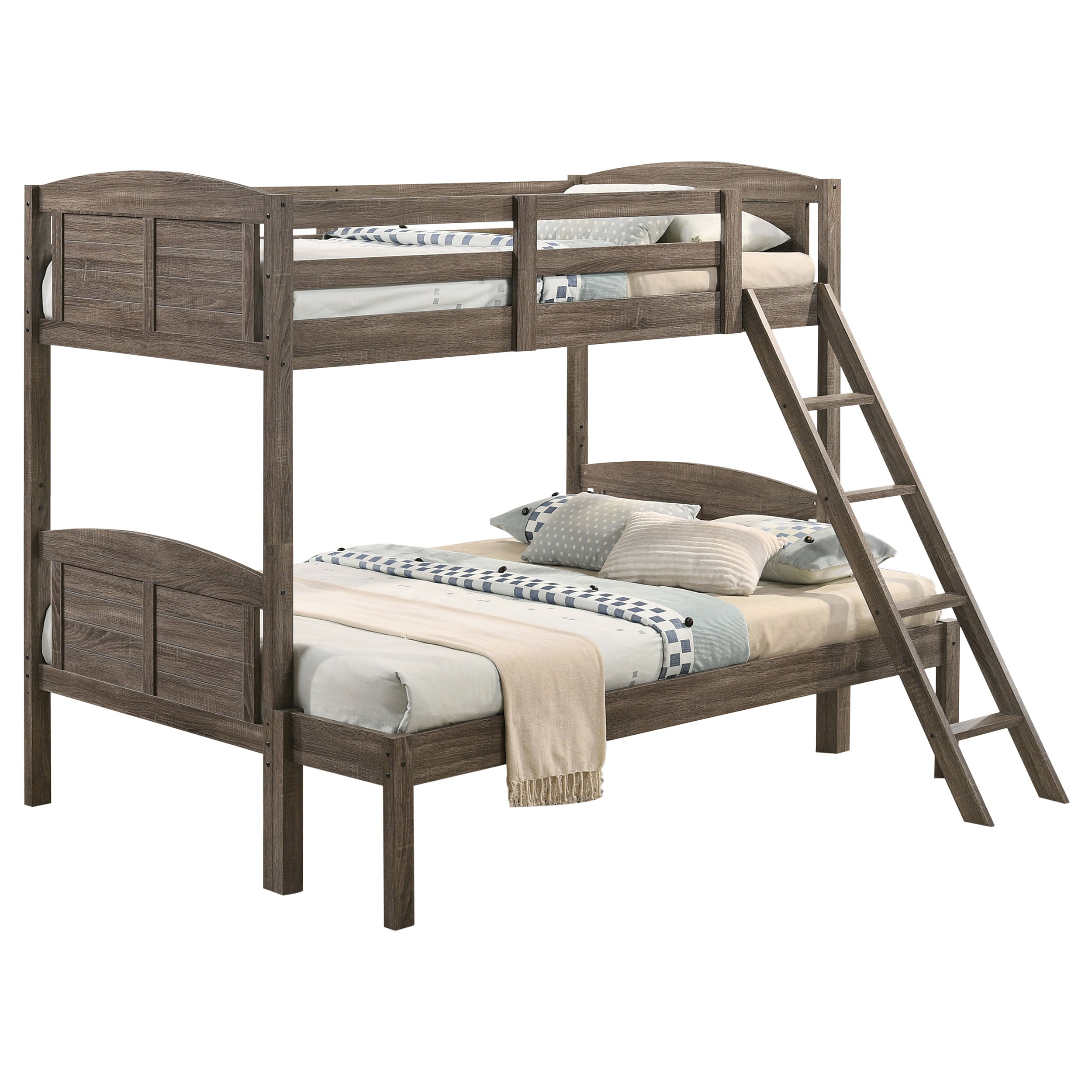 Flynn Wood Twin Over Full Bunk Bed with Mattress Weathered Brown-