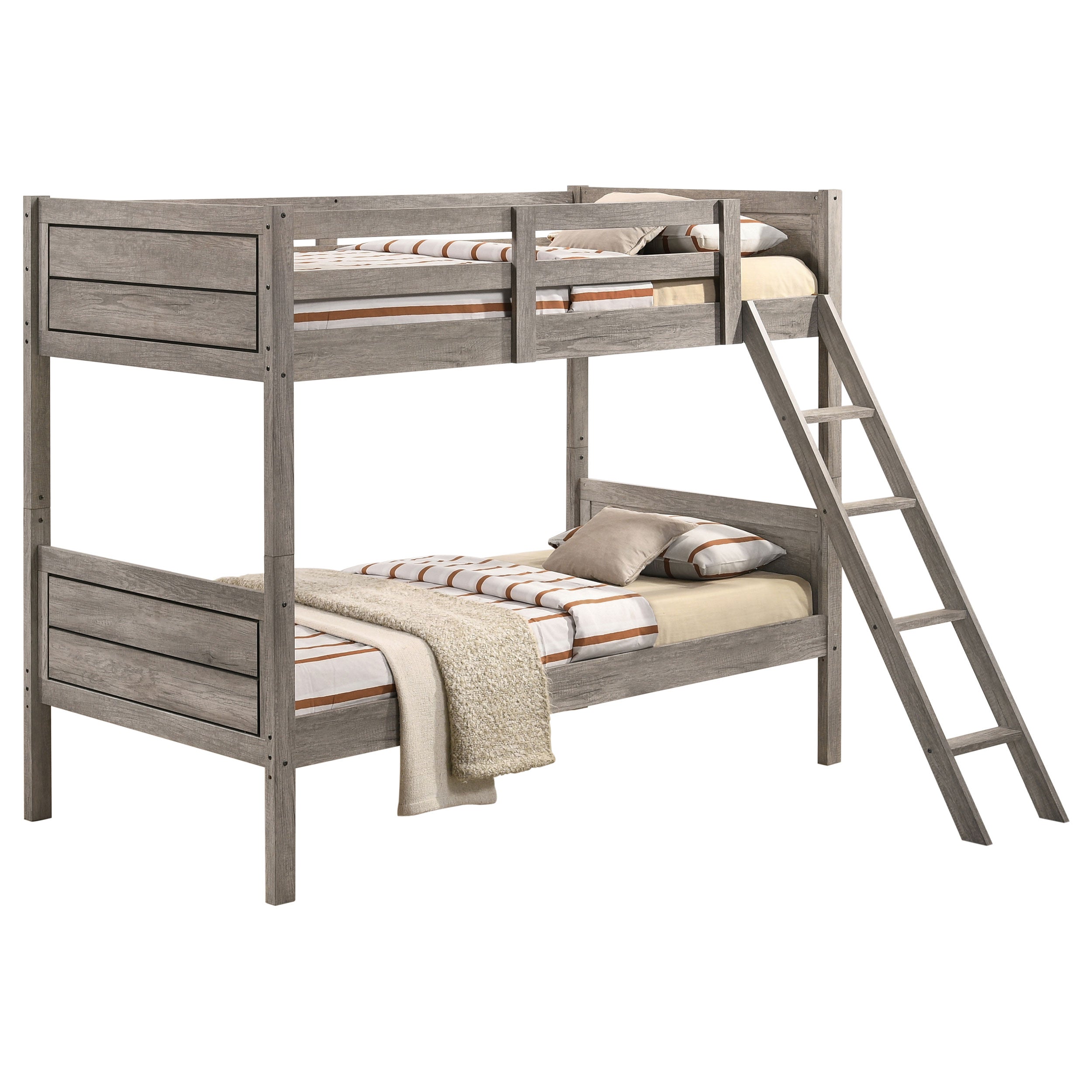 Ryder Wood Twin Over Twin Bunk Bed with Mattress Weathered Taupe-