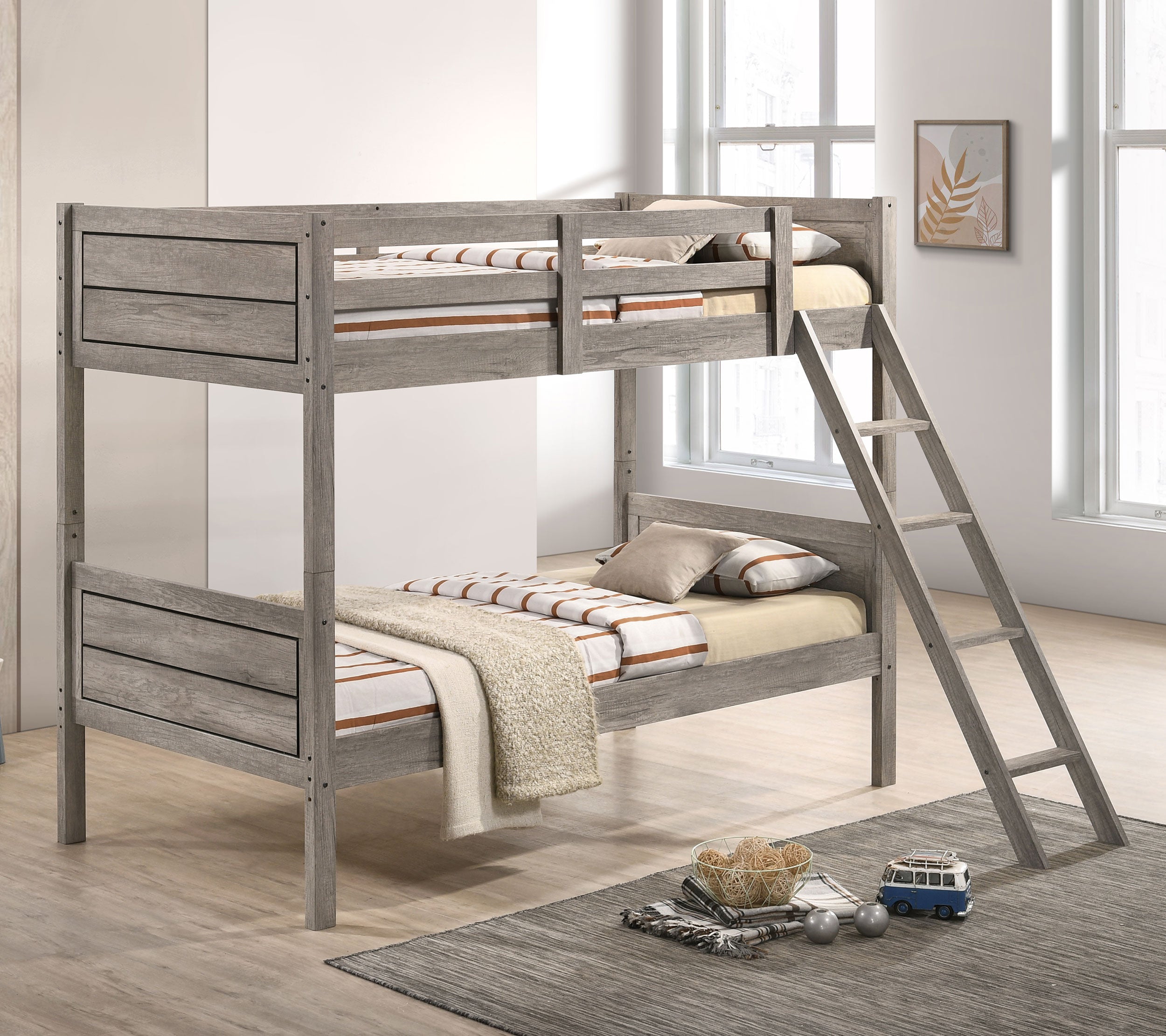 Ryder Wood Twin Over Twin Bunk Bed Weathered Taupe-CoasterEveryday