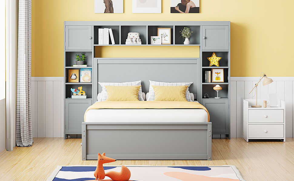 Bed With All In One Cabinet, Shelf And Sockets, Trundle