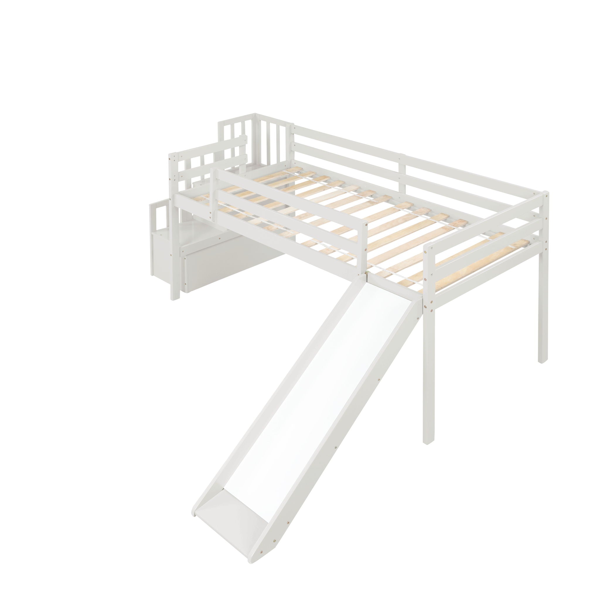 Loft Bed With Staircase, Storage, Slide, Full-Length Safety Guardrails, No Box Spring Needed