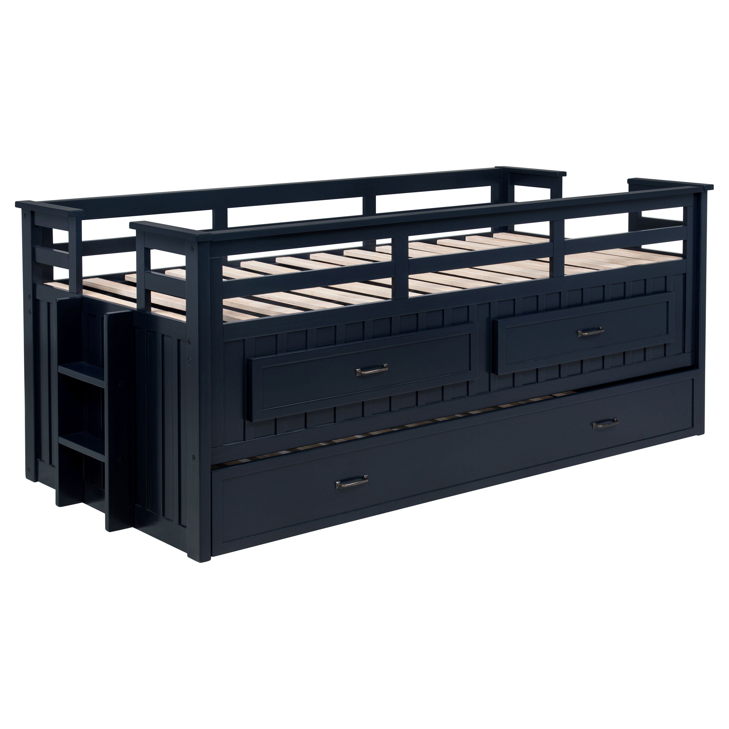 Carlsbad Wood Twin Captains Bed With Trundle Navy Blue-