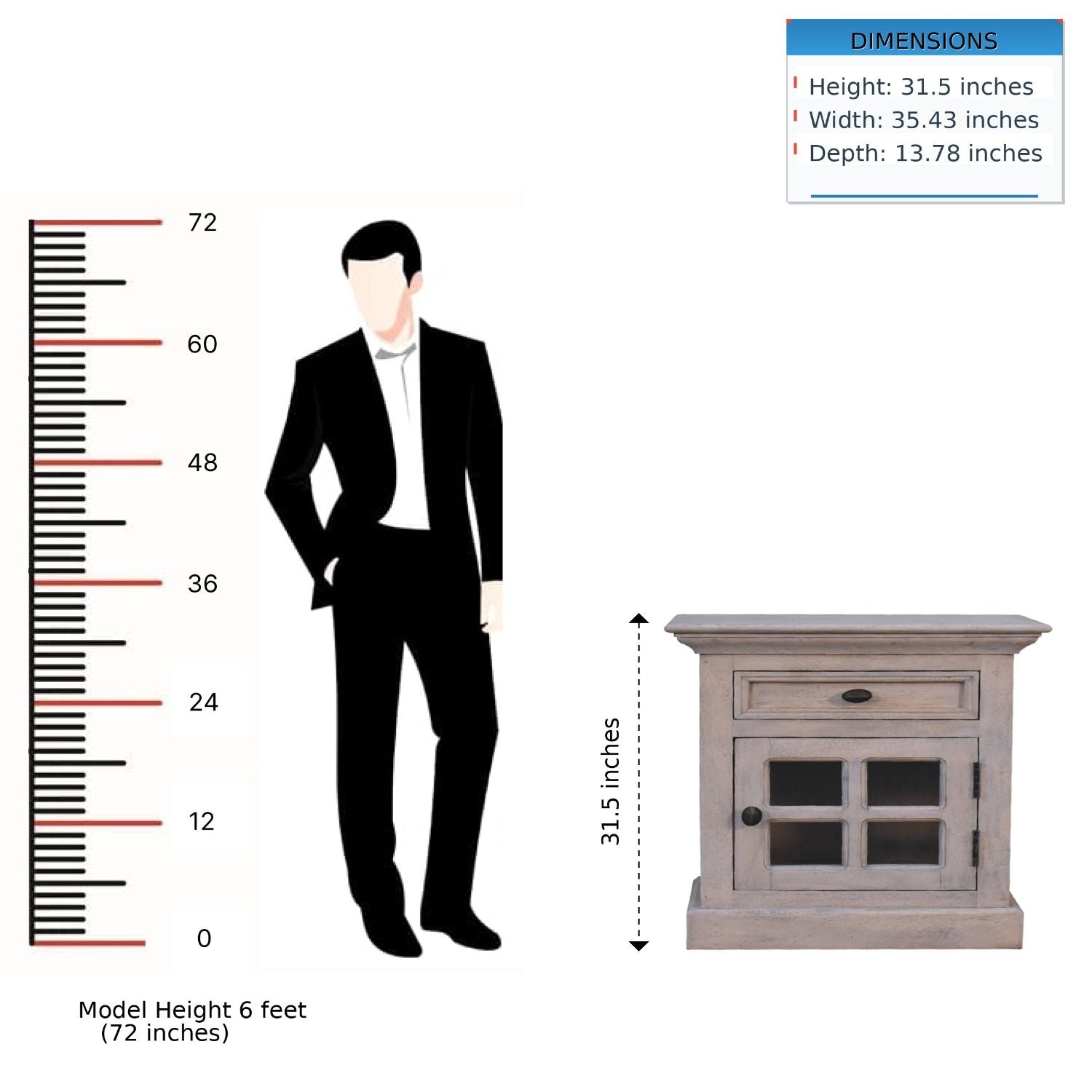 Glazed Bedside Table - Stone White