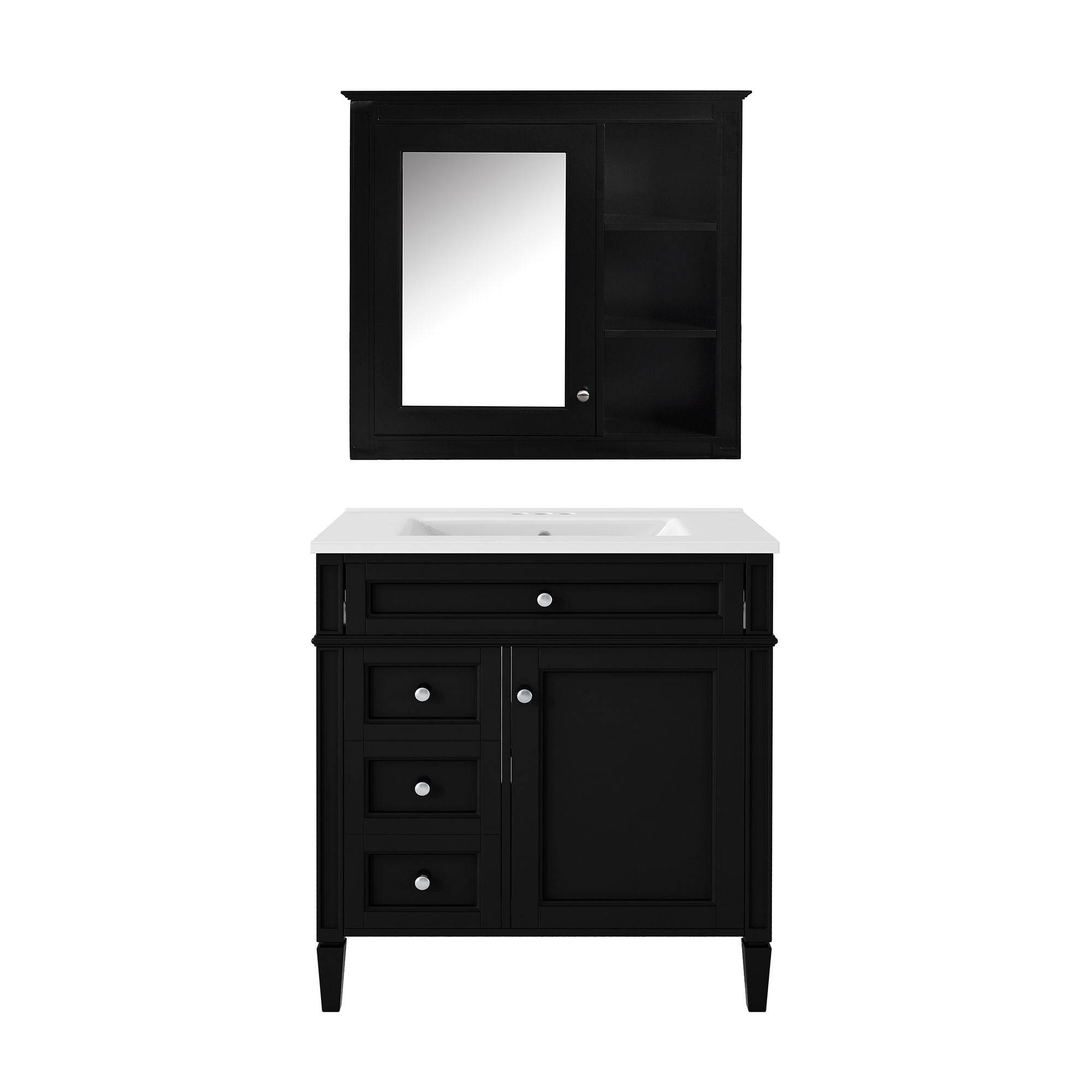 Bathroom Vanity With Medicine Cabinet, Royal Blue Mirror Cabinet, Modern Bathroom Storage Cabinet With 2 Soft Closing Doors And 4 Drawers