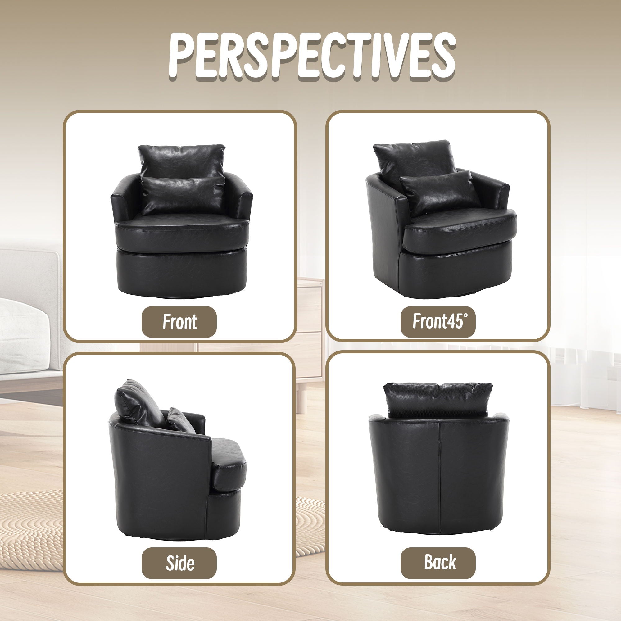 Modern Barrel Comfy Round Accent Sofa Chair, 360 Degree Swivel