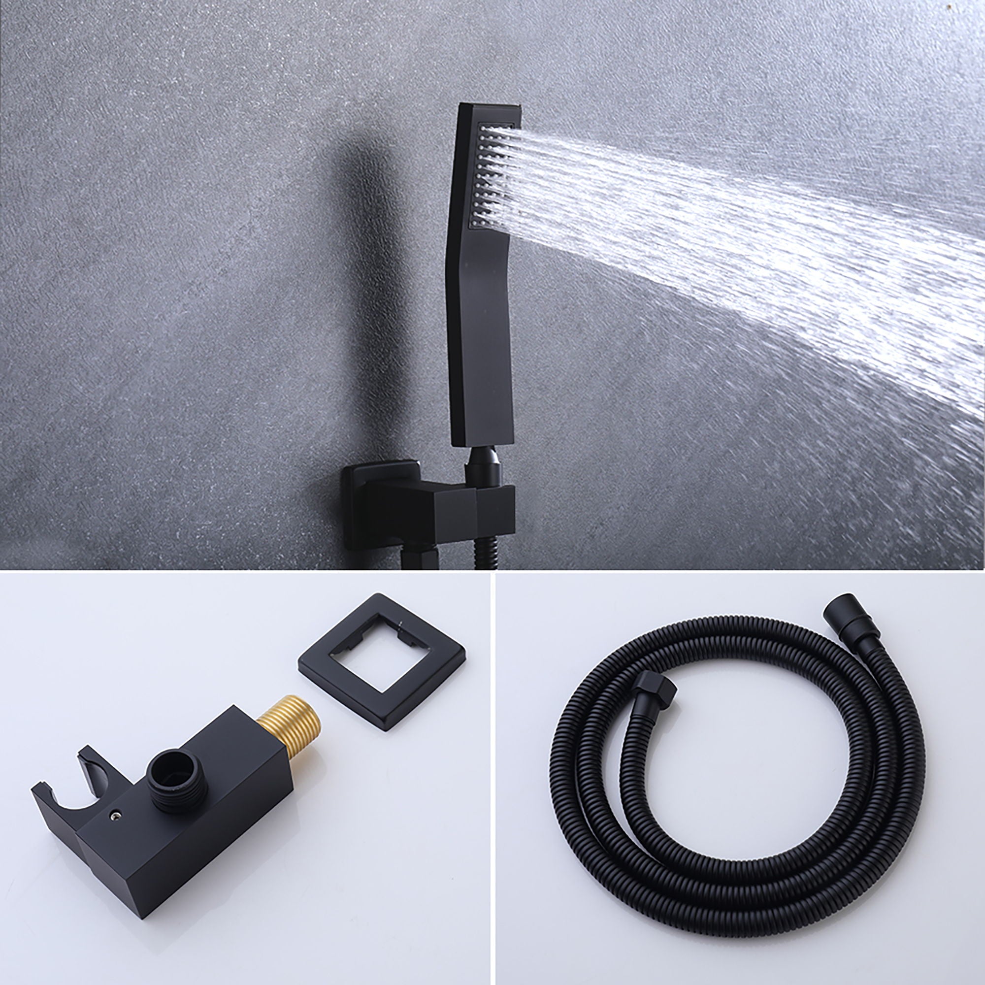 Luxury Bathroom Ceiling Mount 12" Rain Mixer Shower System With Brushed Nickel - Matte Black