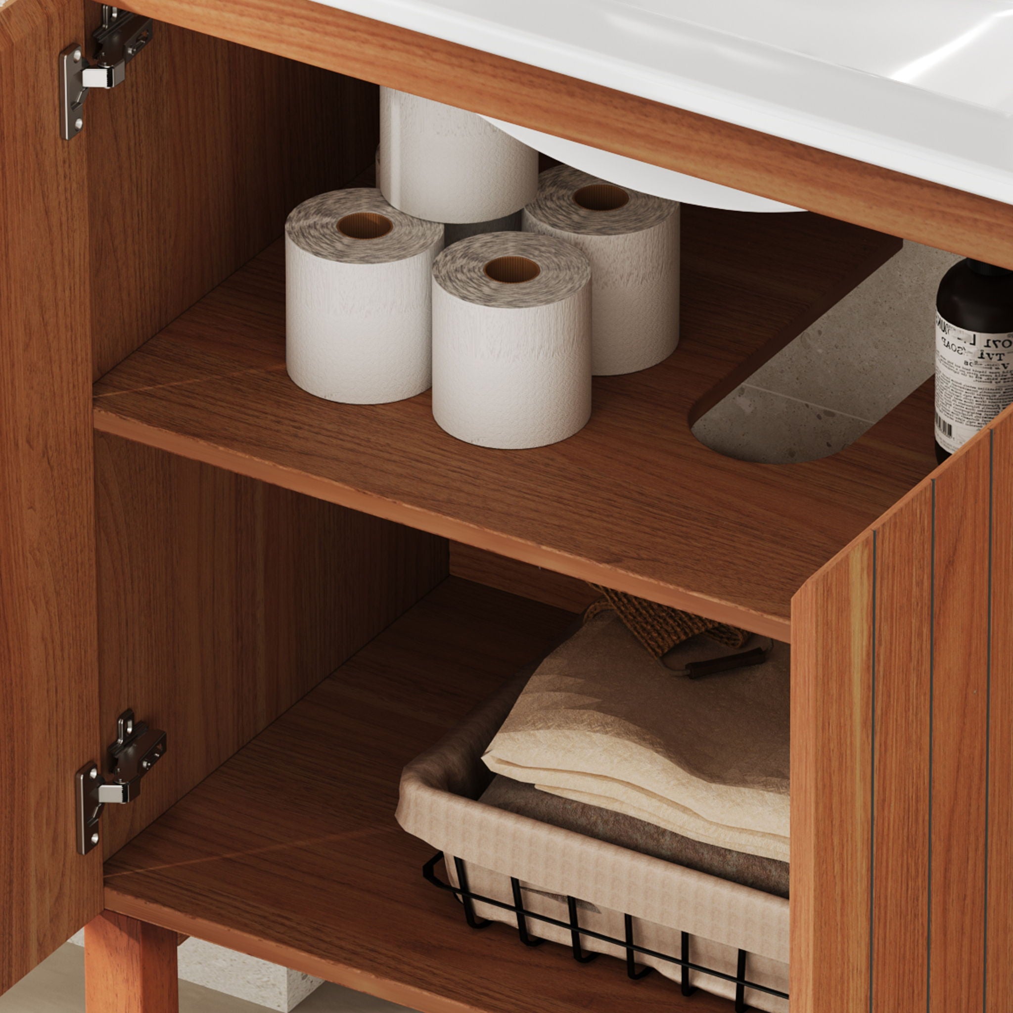 Bathroom Vanity With Sink, Minimalist Design, 45 Degrees Free Handle Doors - Antique Natural