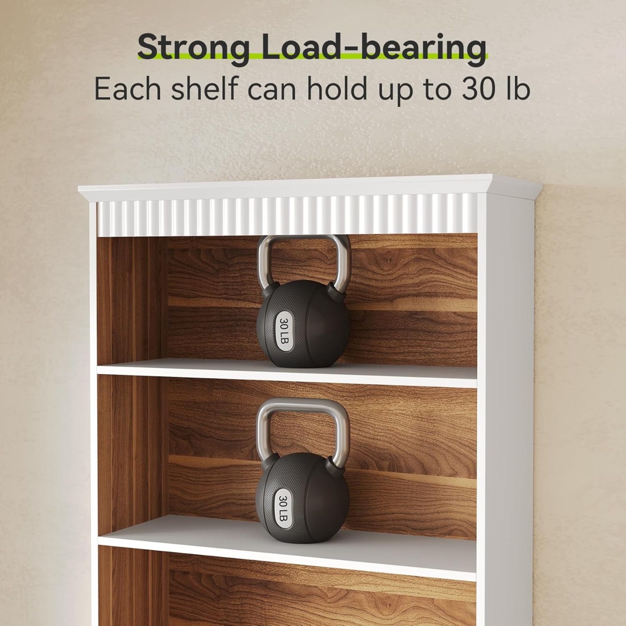 5 Tier White Bookcase With 2 Drawers Storage Organizer For Living Room - White