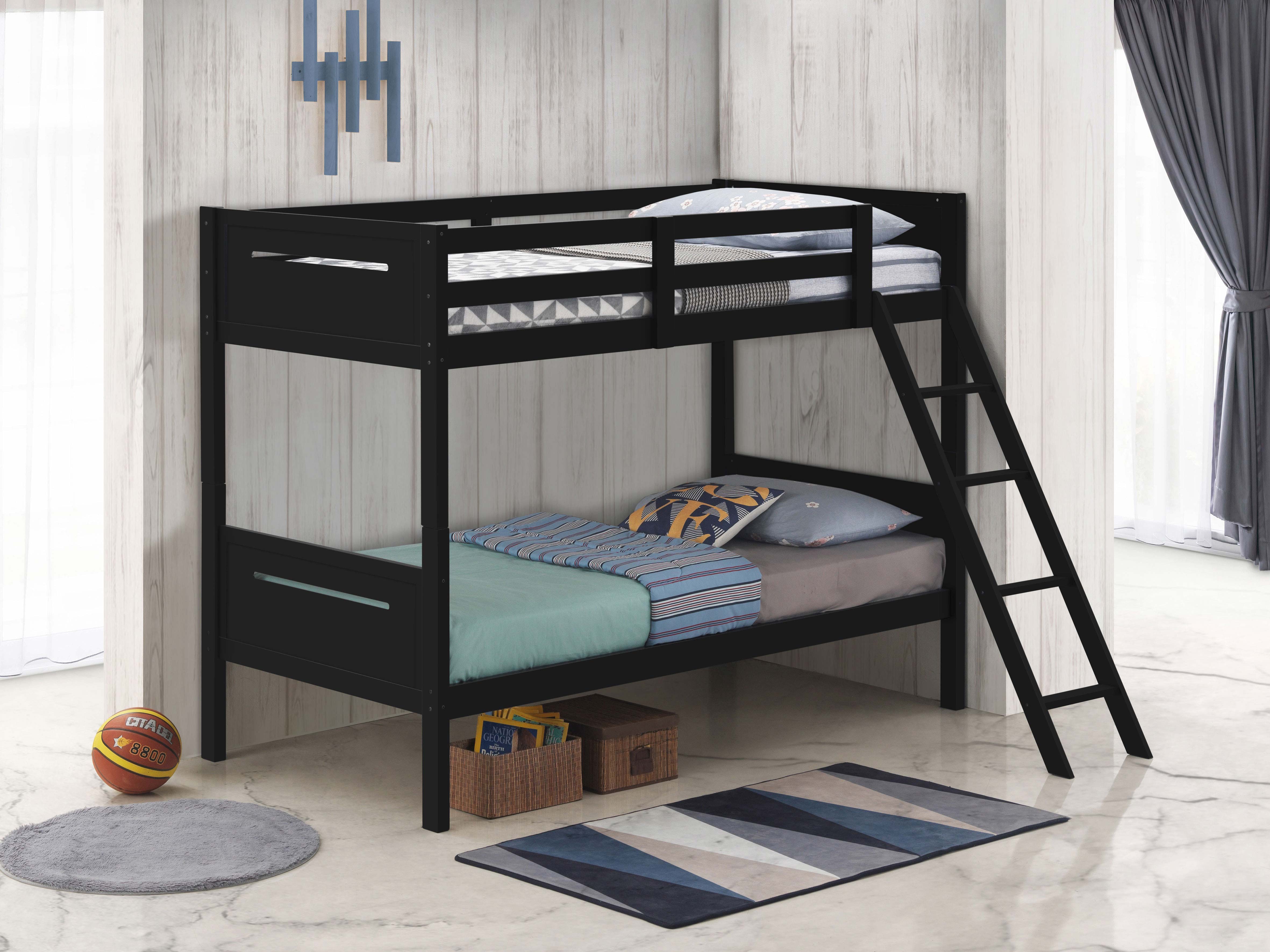Littleton Wood Twin Over Twin Bunk Bed Black-CoasterEveryday