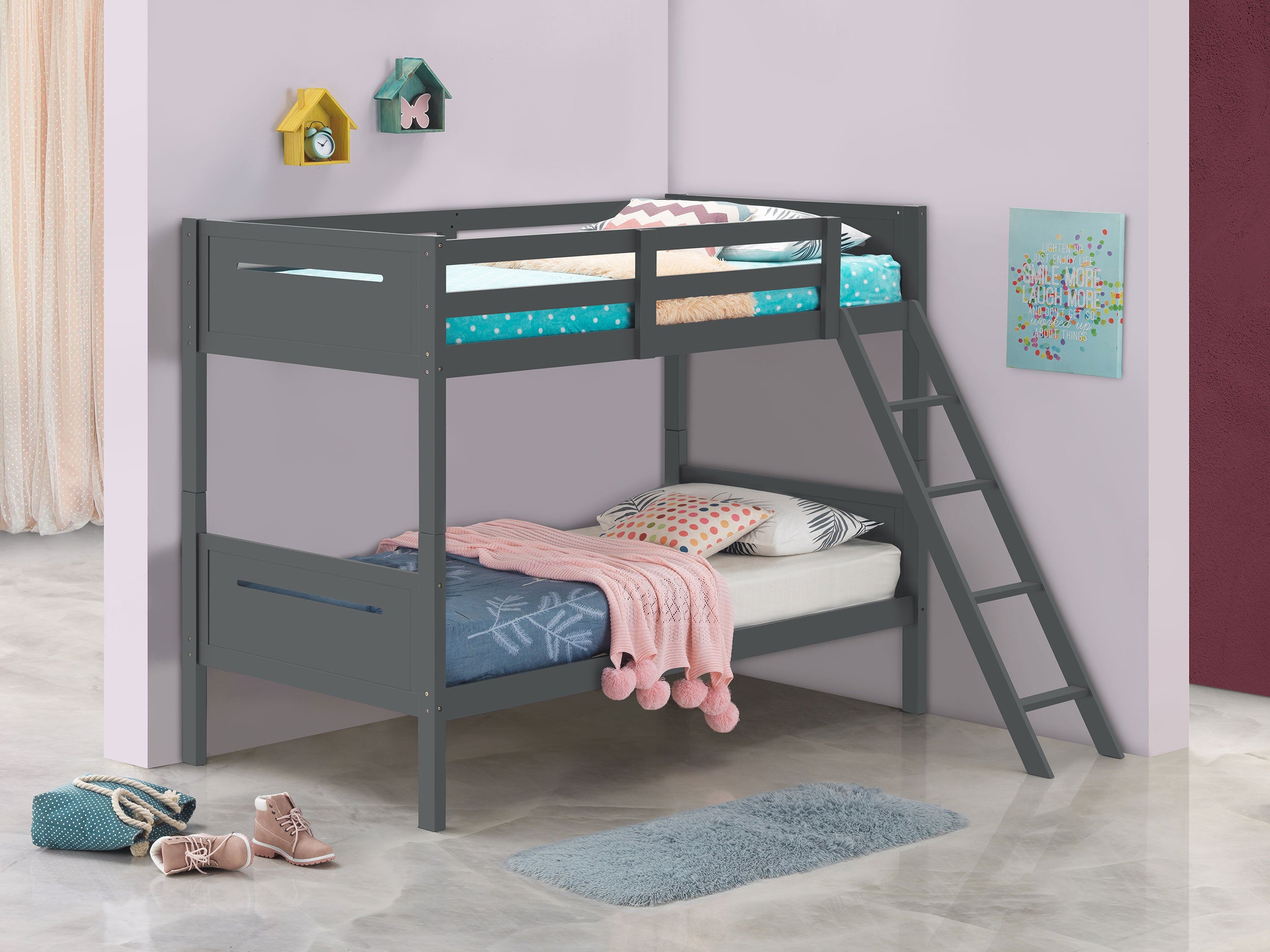 Littleton Wood Twin Over Twin Bunk Bed Grey-CoasterEveryday