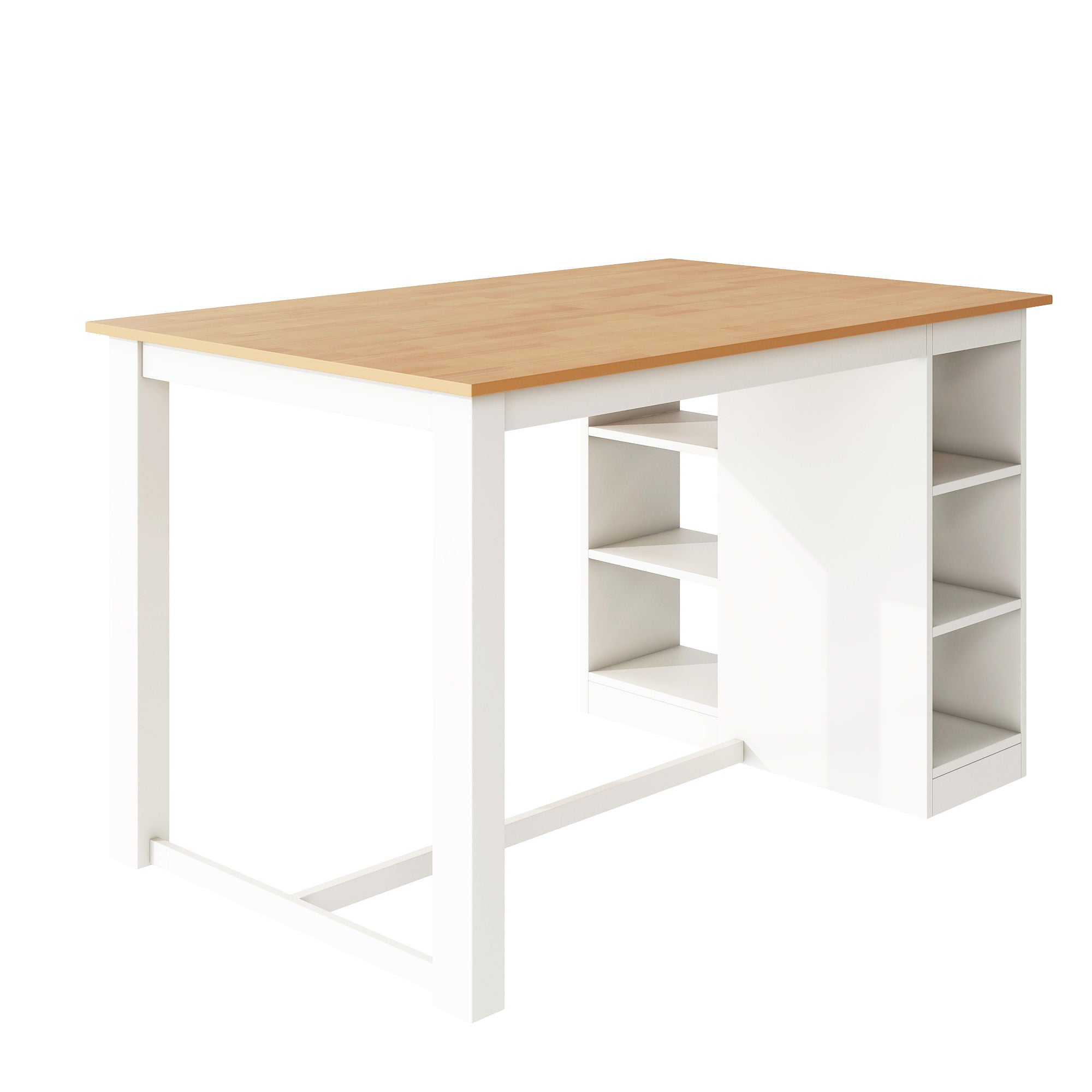 Solid Wood Farmhouse Counter Height Dining Table Set With 3 Tier Storage Shelves