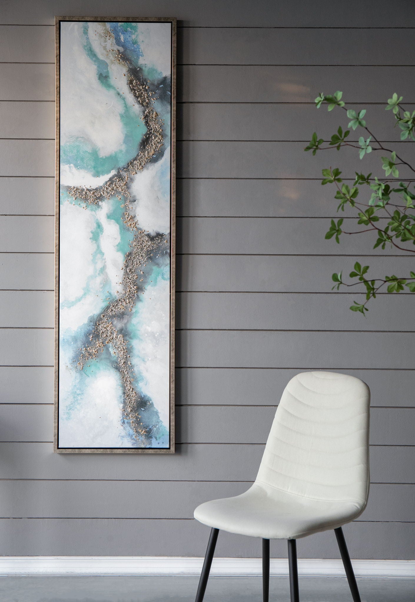 Elongated Modern Abstract Oil Painting, Rectangle Framed Wall Art (Set of 2) - Multicolor